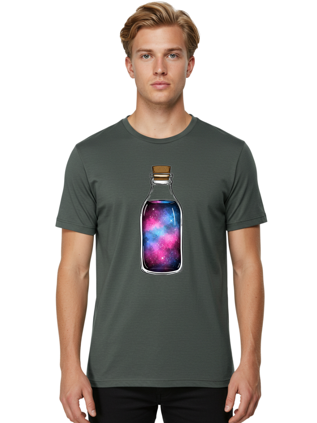Galaxy-In-Bottle-2 Men'S Graphic Tee, 100% Cotton, Comfortable Casual Summer Wear, Machine Washable, Vintage Camera, Old Camera, Antique Camera, Black Camera, Classic Photography, Photography Equipment, Nostalgic Device, Film Camera, Baj031