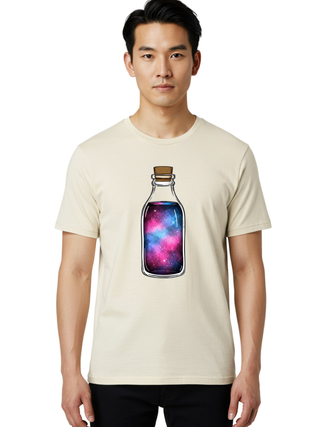 Galaxy-In-Bottle-2 Men'S Graphic Tee, 100% Cotton, Comfortable Casual Summer Wear, Machine Washable, Vintage Camera, Old Camera, Antique Camera, Black Camera, Classic Photography, Photography Equipment, Nostalgic Device, Film Camera, Baj031