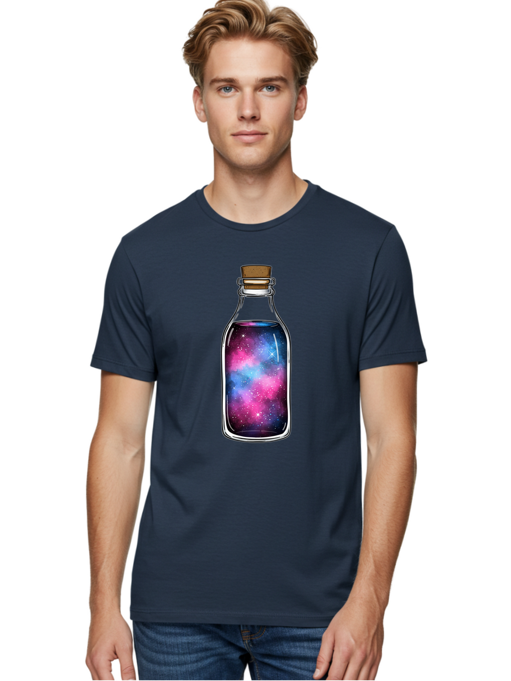 Galaxy-In-Bottle-2 Men'S Graphic Tee, 100% Cotton, Comfortable Casual Summer Wear, Machine Washable, Vintage Camera, Old Camera, Antique Camera, Black Camera, Classic Photography, Photography Equipment, Nostalgic Device, Film Camera, Baj031