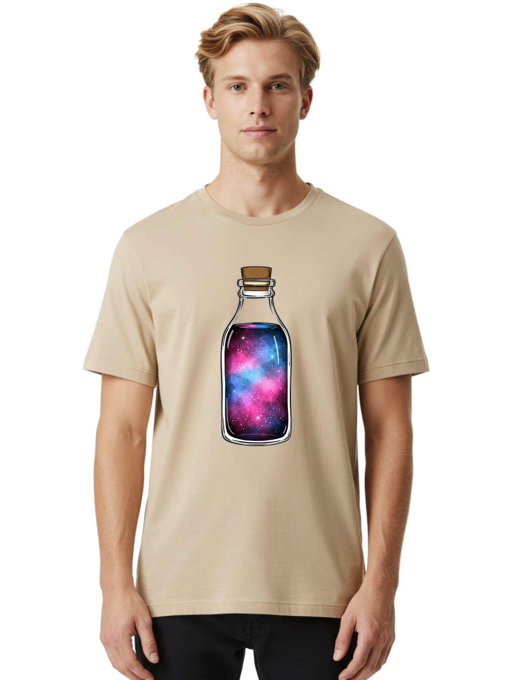 Galaxy-In-Bottle-2 Men'S Graphic Tee, 100% Cotton, Comfortable Casual Summer Wear, Machine Washable, Vintage Camera, Old Camera, Antique Camera, Black Camera, Classic Photography, Photography Equipment, Nostalgic Device, Film Camera, Baj031