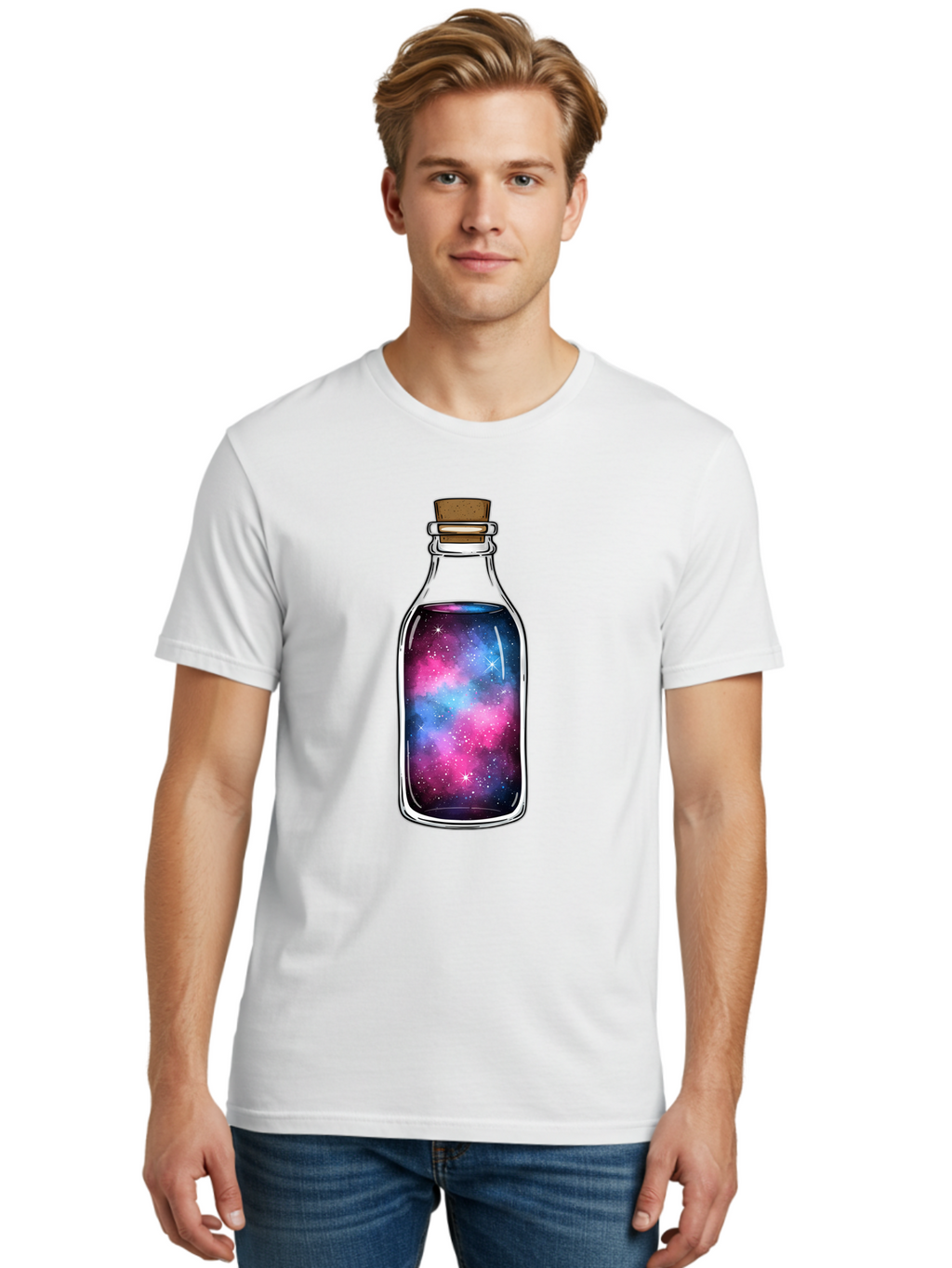 Galaxy-In-Bottle-2 Men'S Graphic Tee, 100% Cotton, Comfortable Casual Summer Wear, Machine Washable, Vintage Camera, Old Camera, Antique Camera, Black Camera, Classic Photography, Photography Equipment, Nostalgic Device, Film Camera, Baj031