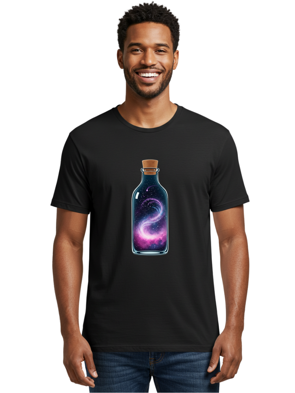 Galaxy-In-Bottle-20 Men'S Graphic Tee, 100% Cotton, Comfortable Casual Summer Wear, Machine Washable, Vintage Camera, Old Camera, Antique Camera, Black Camera, Classic Photography, Photography Equipment, Nostalgic Device, Film Camera, Baj032