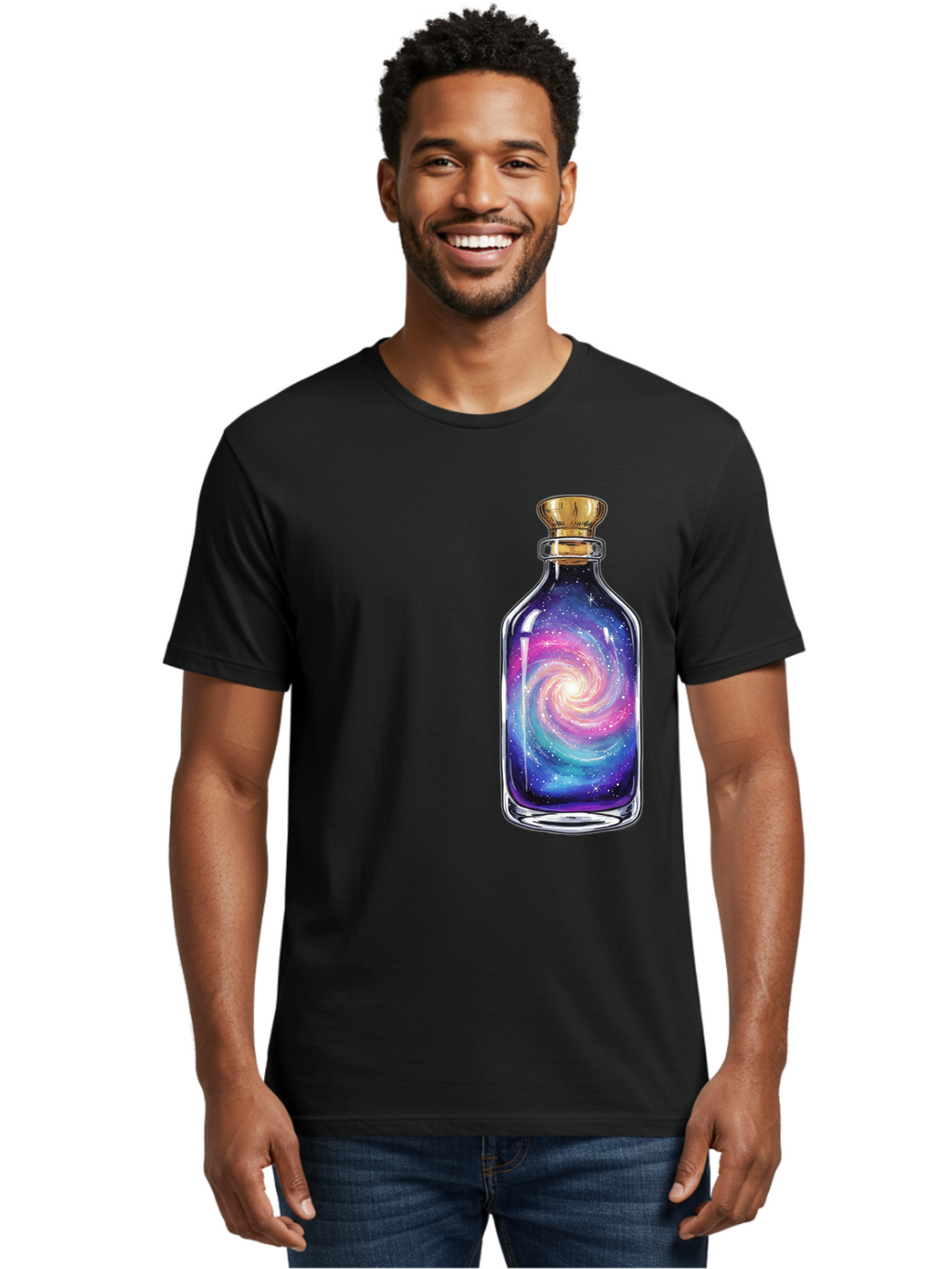 Galaxy-In-Bottle-21 Men'S Graphic Tee, 100% Cotton, Comfortable Casual Summer Wear, Machine Washable, Vintage Camera, Old Camera, Antique Camera, Black Camera, Classic Photography, Photography Equipment, Nostalgic Device, Film Camera, Baj033