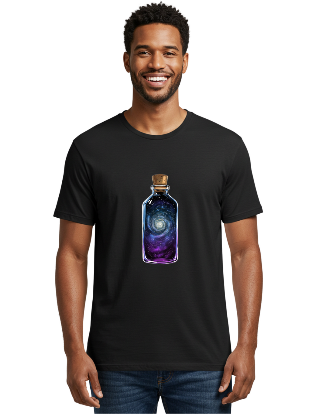 Galaxy-In-Bottle-3 Men'S Graphic Tee, 100% Cotton, Comfortable Casual Summer Wear, Machine Washable, Vintage Camera, Old Camera, Antique Camera, Black Camera, Classic Photography, Photography Equipment, Nostalgic Device, Film Camera, Baj041