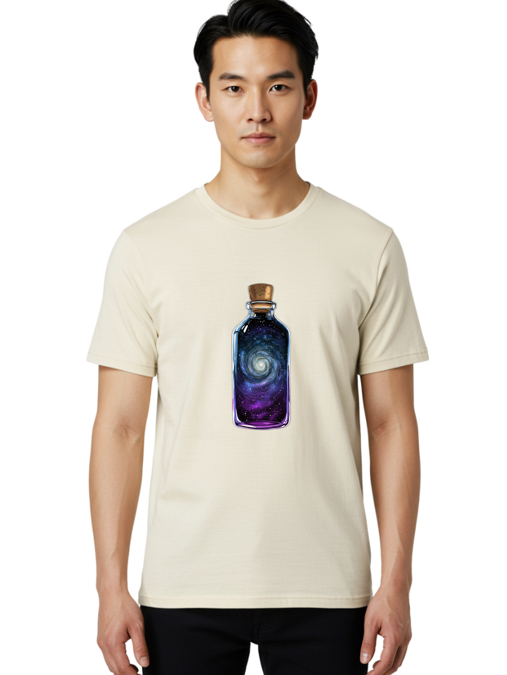 Galaxy-In-Bottle-3 Men'S Graphic Tee, 100% Cotton, Comfortable Casual Summer Wear, Machine Washable, Vintage Camera, Old Camera, Antique Camera, Black Camera, Classic Photography, Photography Equipment, Nostalgic Device, Film Camera, Baj041