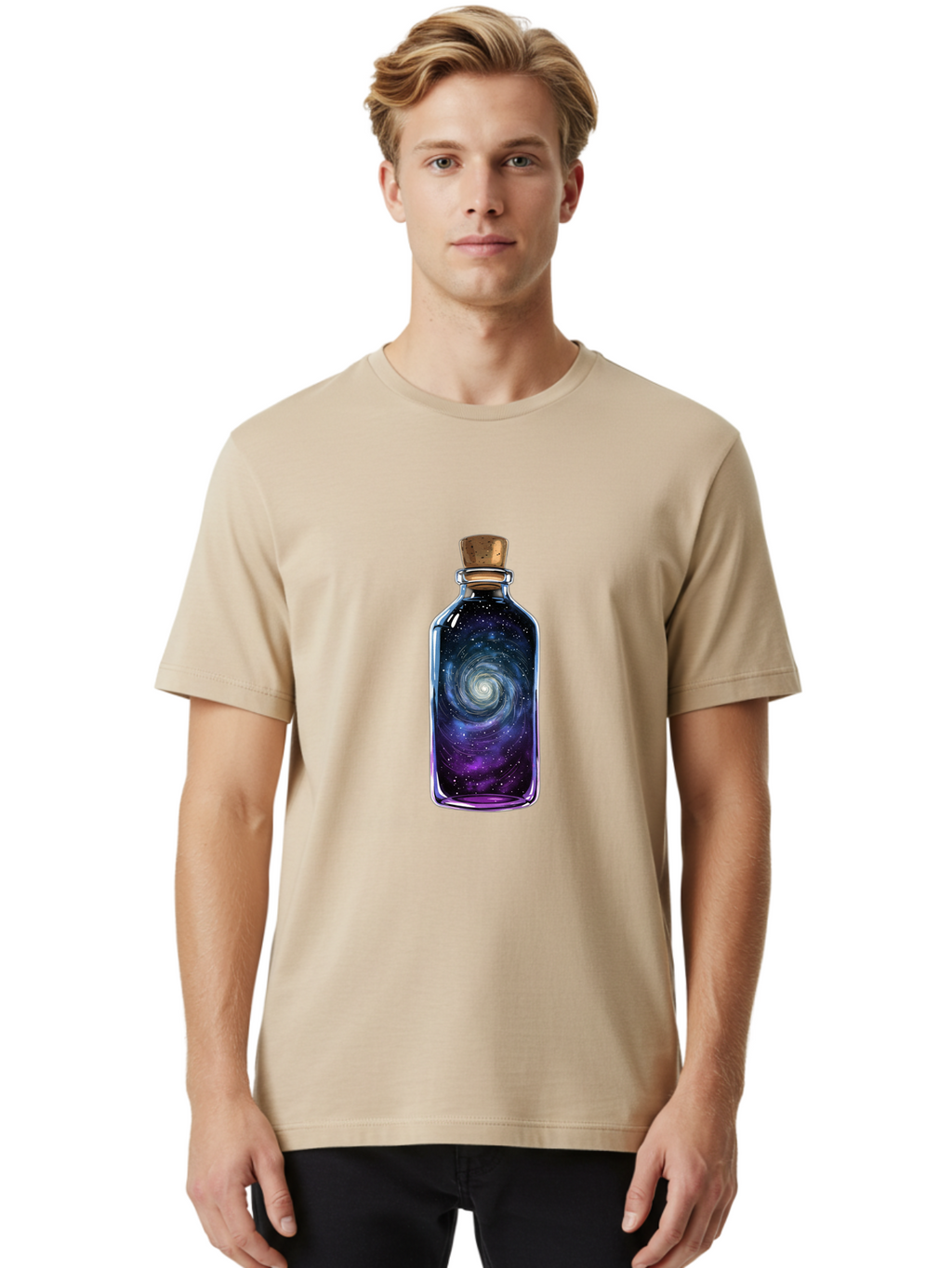 Galaxy-In-Bottle-3 Men'S Graphic Tee, 100% Cotton, Comfortable Casual Summer Wear, Machine Washable, Vintage Camera, Old Camera, Antique Camera, Black Camera, Classic Photography, Photography Equipment, Nostalgic Device, Film Camera, Baj041