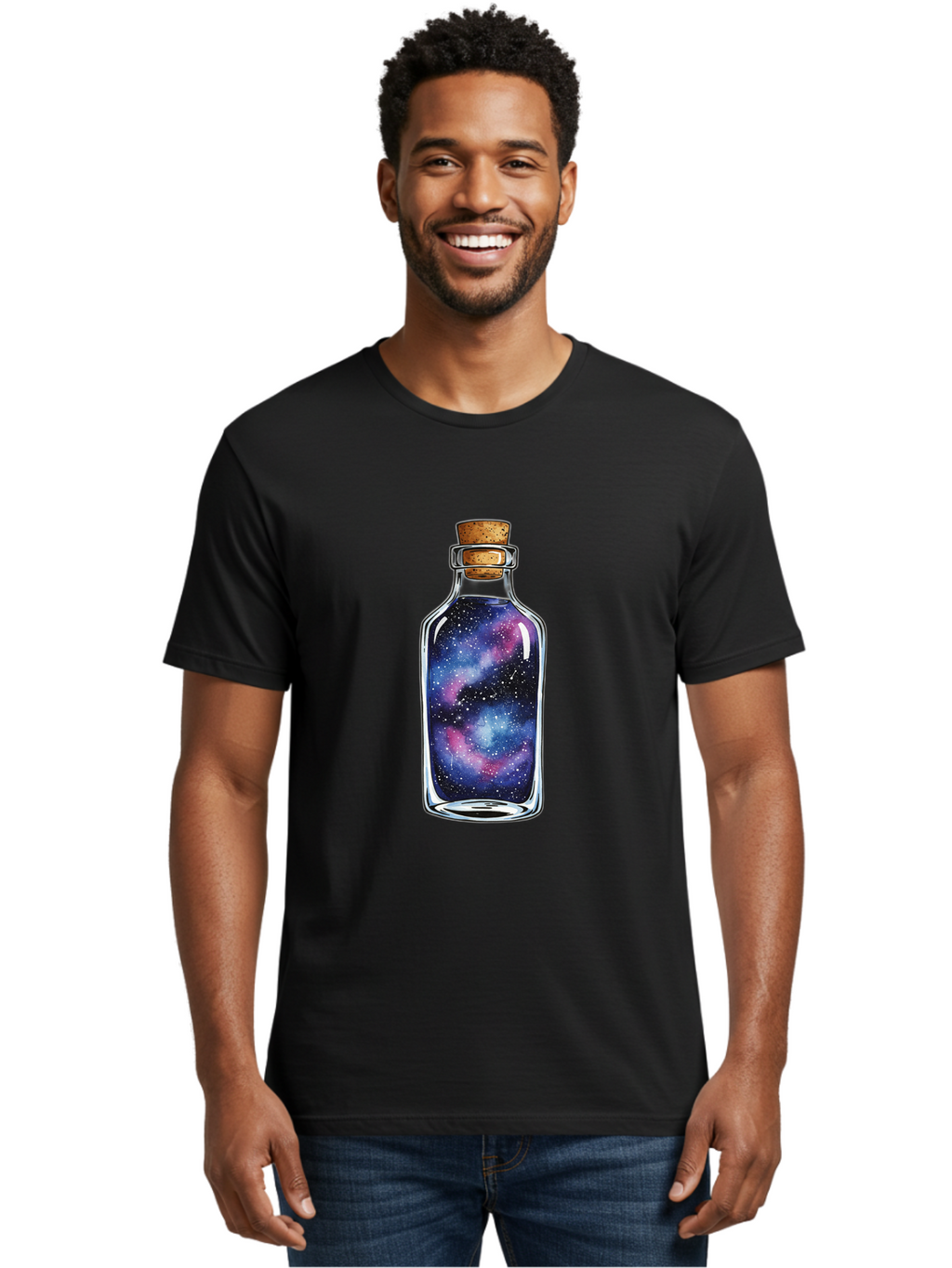 Galaxy-In-Bottle-4 Men'S Graphic Tee, 100% Cotton, Comfortable Casual Summer Wear, Machine Washable, Vintage Camera, Old Camera, Antique Camera, Black Camera, Classic Photography, Photography Equipment, Nostalgic Device, Film Camera, Baj042