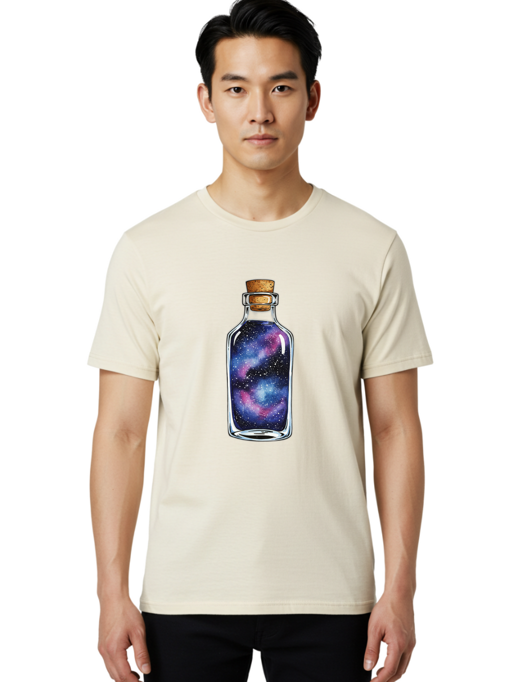 Galaxy-In-Bottle-4 Men'S Graphic Tee, 100% Cotton, Comfortable Casual Summer Wear, Machine Washable, Vintage Camera, Old Camera, Antique Camera, Black Camera, Classic Photography, Photography Equipment, Nostalgic Device, Film Camera, Baj042