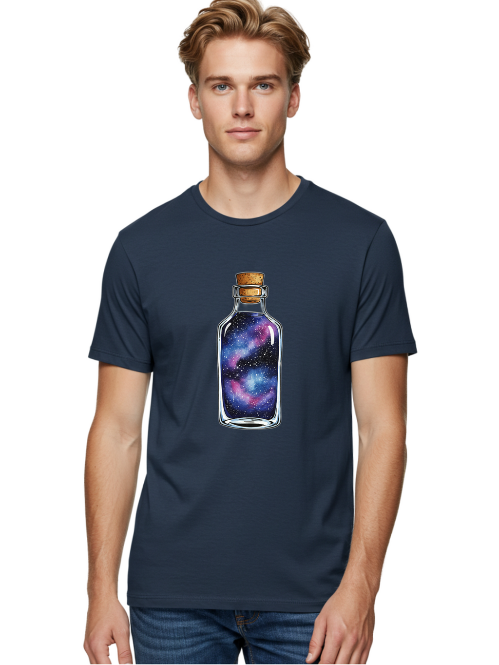 Galaxy-In-Bottle-4 Men'S Graphic Tee, 100% Cotton, Comfortable Casual Summer Wear, Machine Washable, Vintage Camera, Old Camera, Antique Camera, Black Camera, Classic Photography, Photography Equipment, Nostalgic Device, Film Camera, Baj042