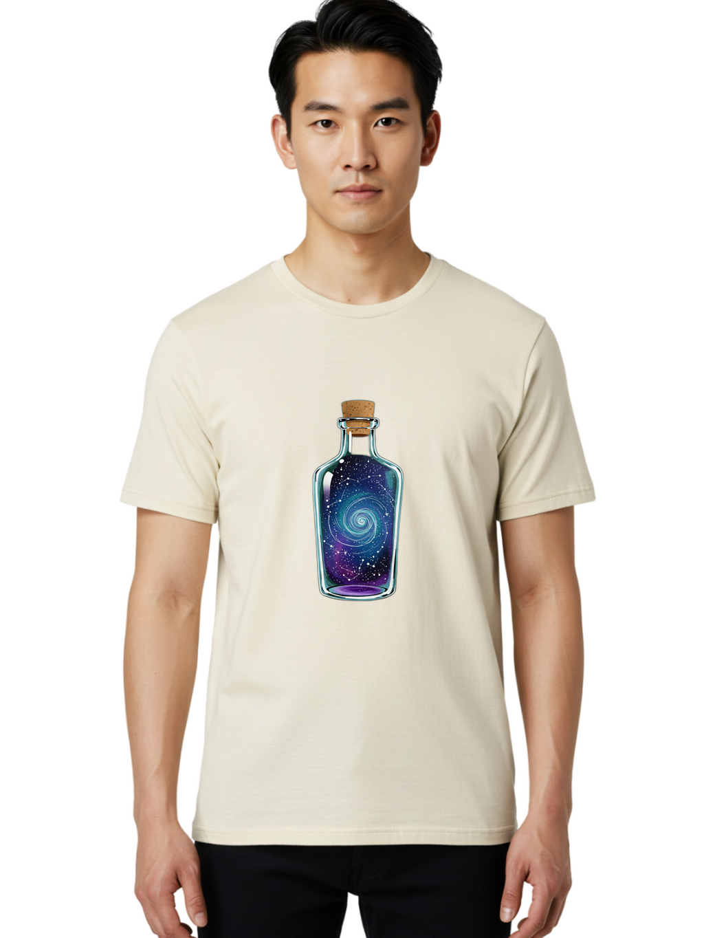 Galaxy-In-Bottle-5 Men'S Graphic Tee, 100% Cotton, Comfortable Casual Summer Wear, Machine Washable, Vintage Camera, Old Camera, Antique Camera, Black Camera, Classic Photography, Photography Equipment, Nostalgic Device, Film Camera, Baj043