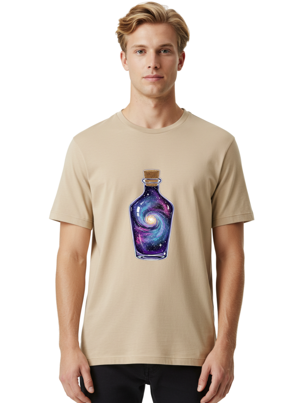 Galaxy-In-Bottle-6 Men'S Graphic Tee, 100% Cotton, Comfortable Casual Summer Wear, Machine Washable, Vintage Camera, Old Camera, Antique Camera, Black Camera, Classic Photography, Photography Equipment, Nostalgic Device, Film Camera, Baj044