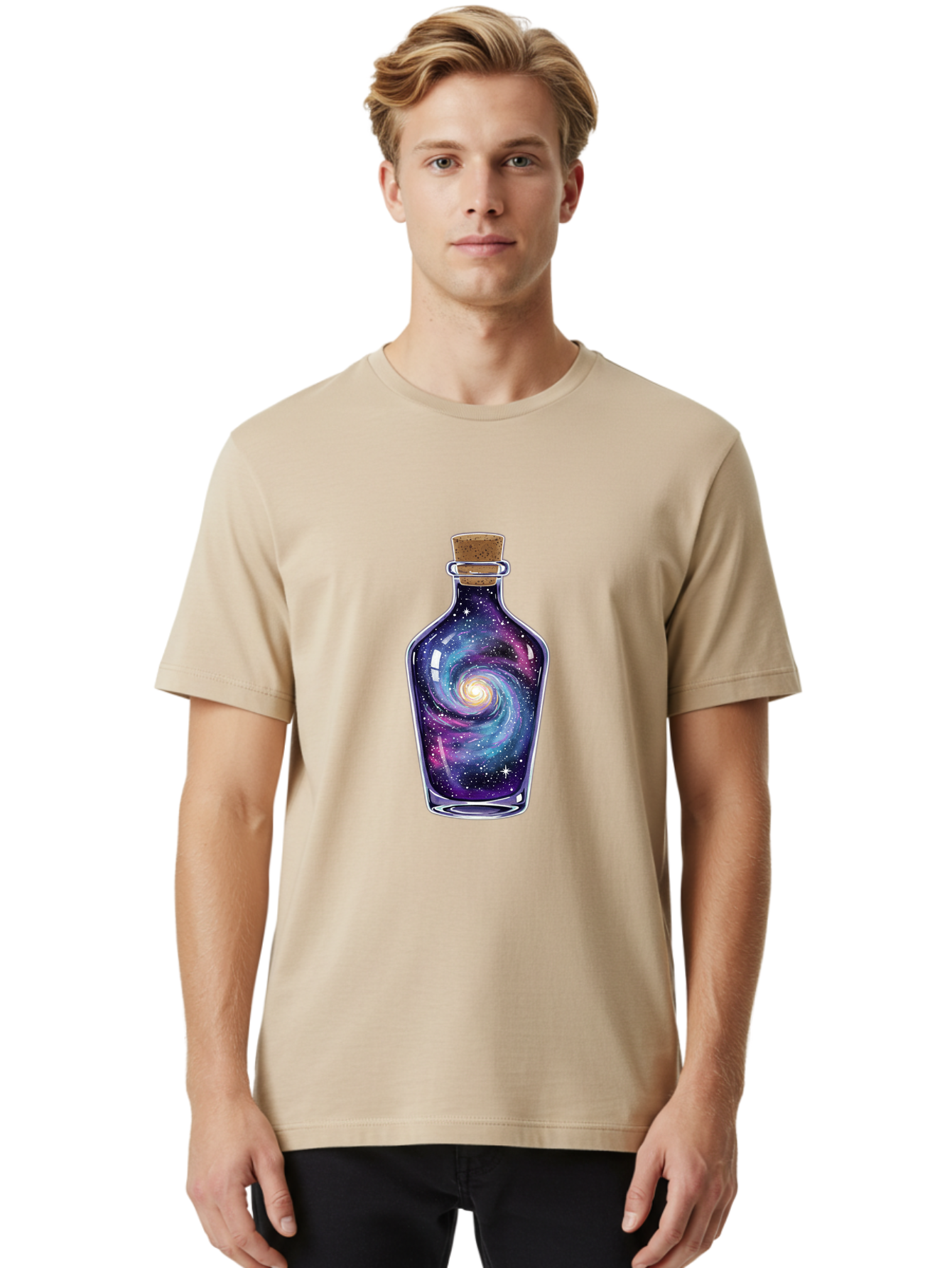 Galaxy-In-Bottle-6 Men'S Graphic Tee, 100% Cotton, Comfortable Casual Summer Wear, Machine Washable, Vintage Camera, Old Camera, Antique Camera, Black Camera, Classic Photography, Photography Equipment, Nostalgic Device, Film Camera, Baj044