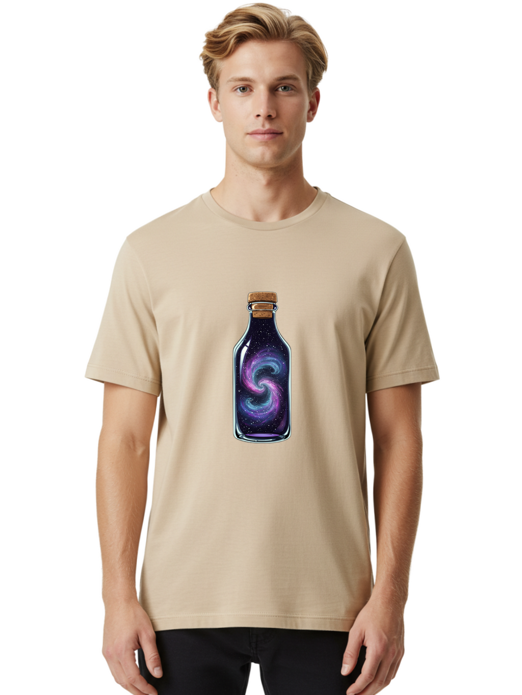 Galaxy-In-Bottle-8 Men'S Graphic Tee, 100% Cotton, Comfortable Casual Summer Wear, Machine Washable, Vintage Camera, Old Camera, Antique Camera, Black Camera, Classic Photography, Photography Equipment, Nostalgic Device, Film Camera, Baj046
