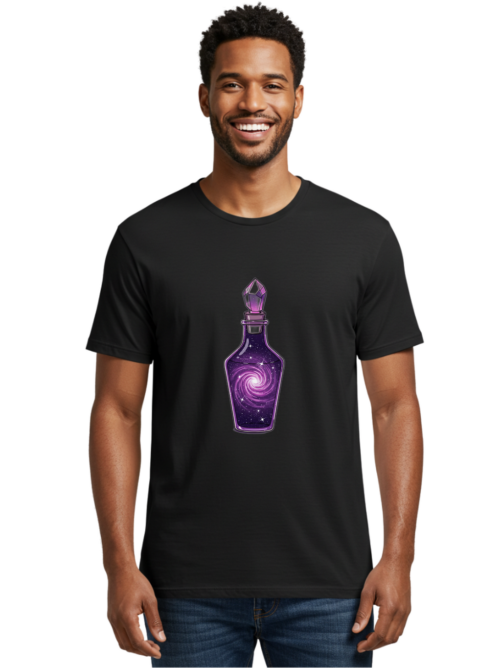 Galaxy-Potion-Bottle-2 Men'S Graphic Tee, 100% Cotton, Comfortable Casual Summer Wear, Machine Washable, Vintage Camera, Old Camera, Antique Camera, Black Camera, Classic Photography, Photography Equipment, Nostalgic Device, Film Camera, Baj059