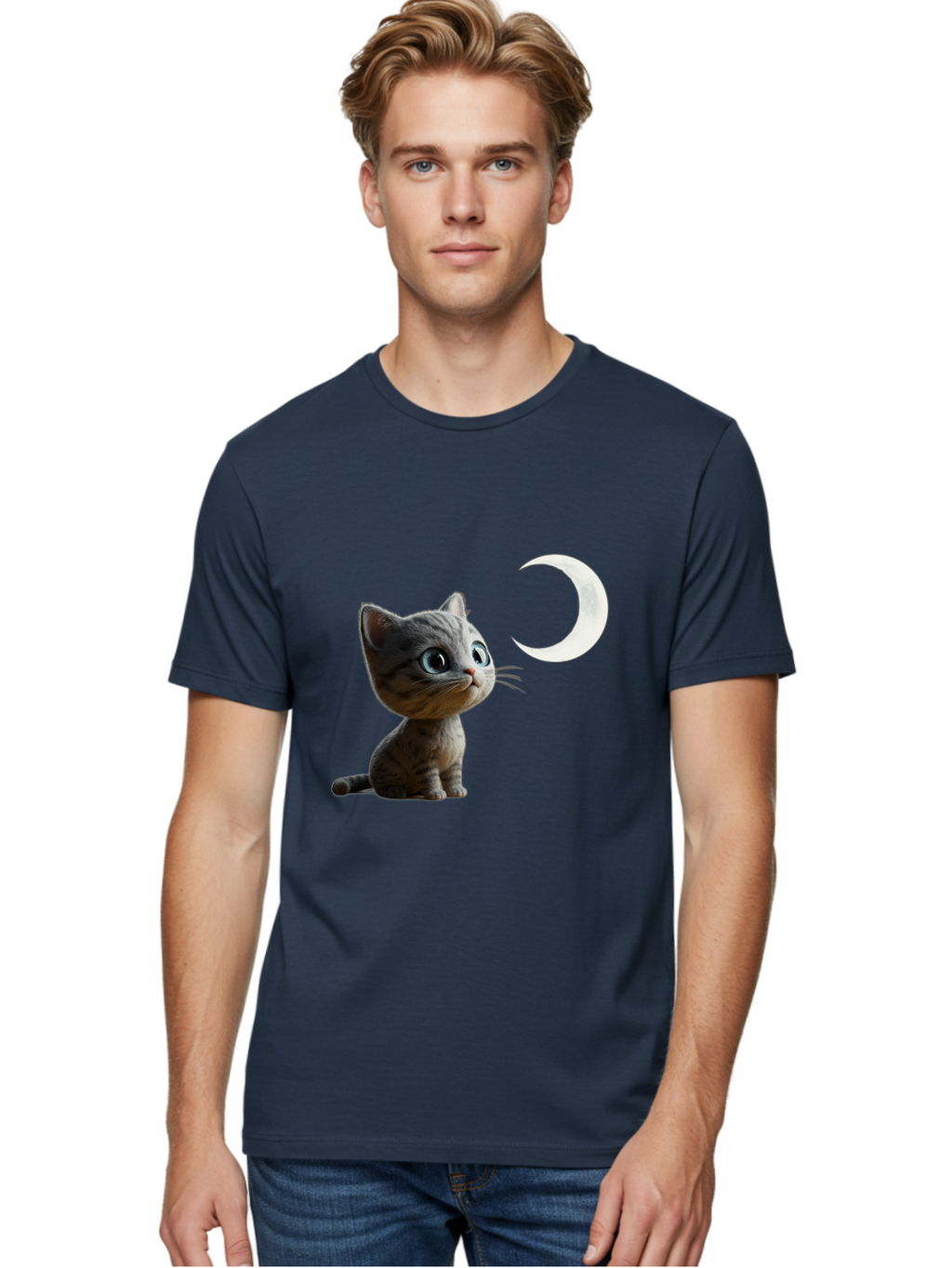 Kitten-And-Crescent-Moon Men'S Graphic Tee, 100% Cotton, Comfortable Casual Summer Wear, Machine Washable, Vintage Camera, Old Camera, Antique Camera, Black Camera, Classic Photography, Photography Equipment, Nostalgic Device, Film Camera, Baj085