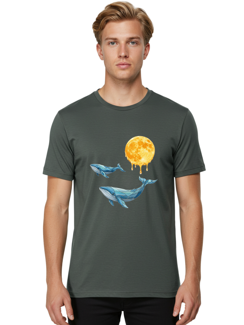 Low-Poly-Whales-Dripping-Moon Men'S Graphic Tee, 100% Cotton, Comfortable Casual Summer Wear, Machine Washable, Vintage Camera, Old Camera, Antique Camera, Black Camera, Classic Photography, Photography Equipment, Nostalgic Device, Baj093