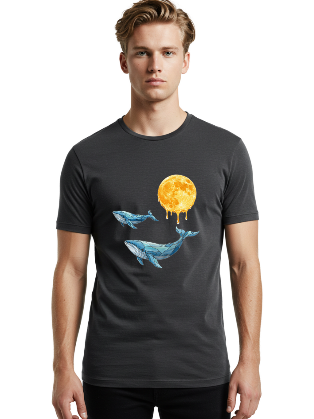 Low-Poly-Whales-Dripping-Moon Men'S Graphic Tee, 100% Cotton, Comfortable Casual Summer Wear, Machine Washable, Vintage Camera, Old Camera, Antique Camera, Black Camera, Classic Photography, Photography Equipment, Nostalgic Device, Baj093