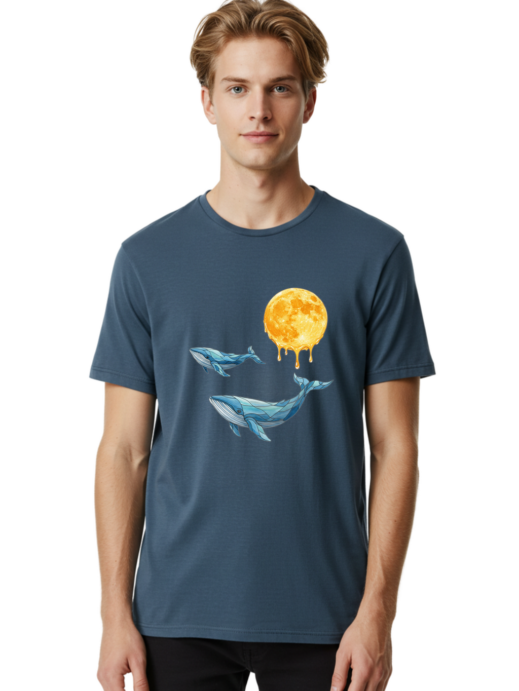 Low-Poly-Whales-Dripping-Moon Men'S Graphic Tee, 100% Cotton, Comfortable Casual Summer Wear, Machine Washable, Vintage Camera, Old Camera, Antique Camera, Black Camera, Classic Photography, Photography Equipment, Nostalgic Device, Baj093