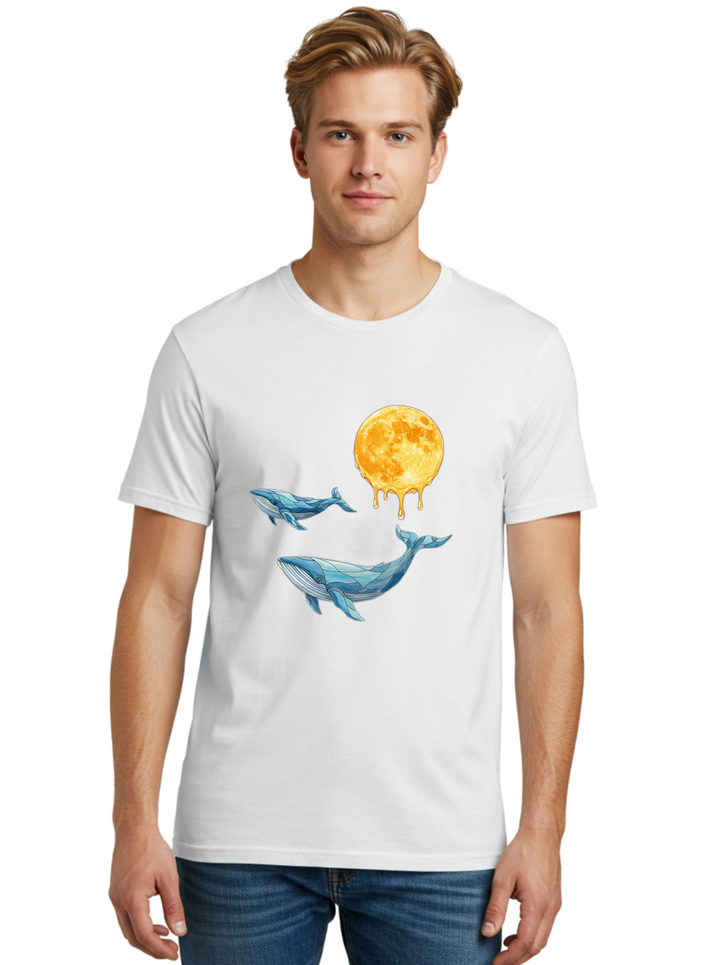 Low-Poly-Whales-Dripping-Moon Men'S Graphic Tee, 100% Cotton, Comfortable Casual Summer Wear, Machine Washable, Vintage Camera, Old Camera, Antique Camera, Black Camera, Classic Photography, Photography Equipment, Nostalgic Device, Baj093