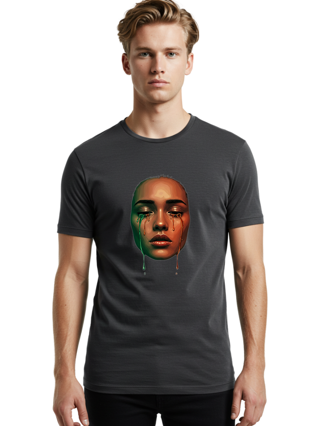 Melting-Face-1 Men'S Graphic Tee, 100% Cotton, Comfortable Casual Summer Wear, Machine Washable, Vintage Camera, Old Camera, Antique Camera, Black Camera, Classic Photography, Photography Equipment, Nostalgic Device, Film Camera, Camera Art Baj096