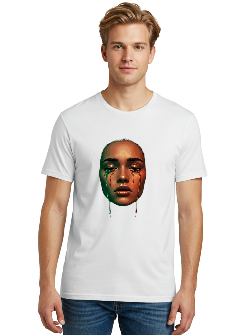Melting-Face-1 Men'S Graphic Tee, 100% Cotton, Comfortable Casual Summer Wear, Machine Washable, Vintage Camera, Old Camera, Antique Camera, Black Camera, Classic Photography, Photography Equipment, Nostalgic Device, Film Camera, Camera Art Baj096