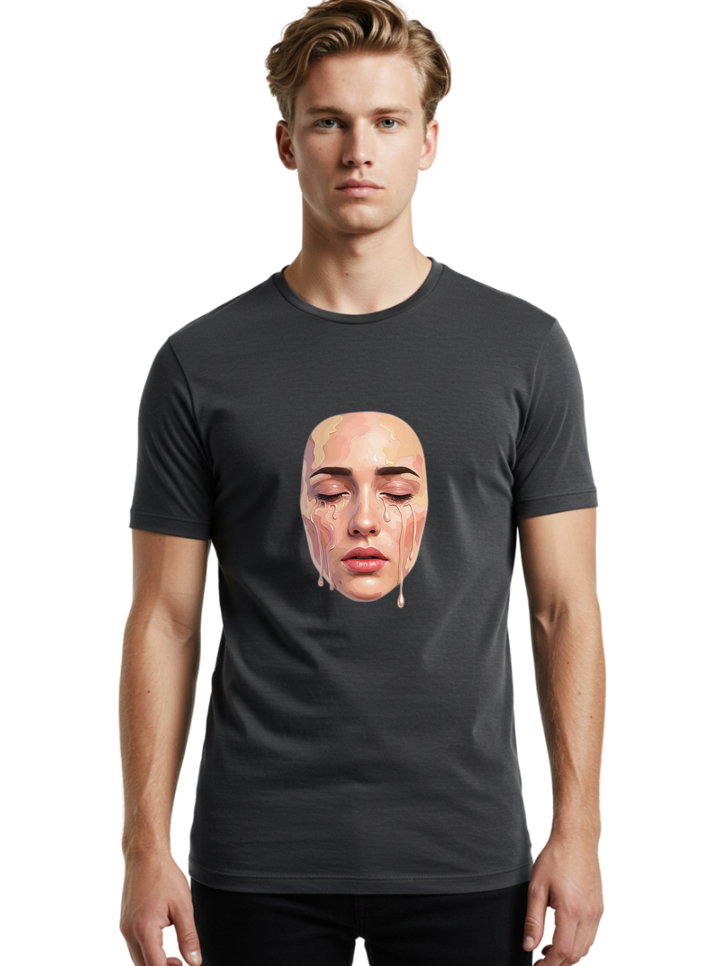 Melting-Face-2 Men'S Graphic Tee, 100% Cotton, Comfortable Casual Summer Wear, Machine Washable, Vintage Camera, Old Camera, Antique Camera, Black Camera, Classic Photography, Photography Equipment, Nostalgic Device, Film Camera, Camera Art Baj097