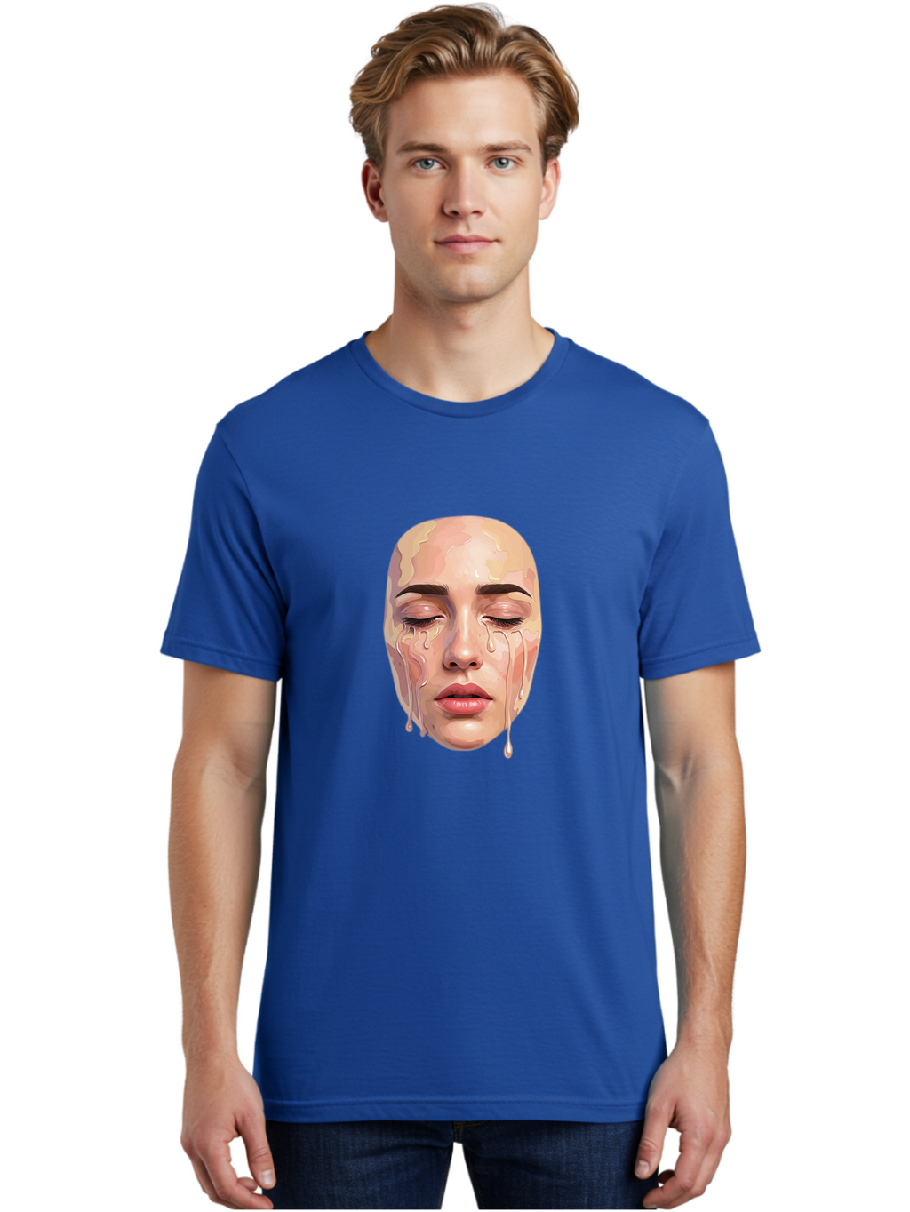 Melting-Face-2 Men'S Graphic Tee, 100% Cotton, Comfortable Casual Summer Wear, Machine Washable, Vintage Camera, Old Camera, Antique Camera, Black Camera, Classic Photography, Photography Equipment, Nostalgic Device, Film Camera, Camera Art Baj097