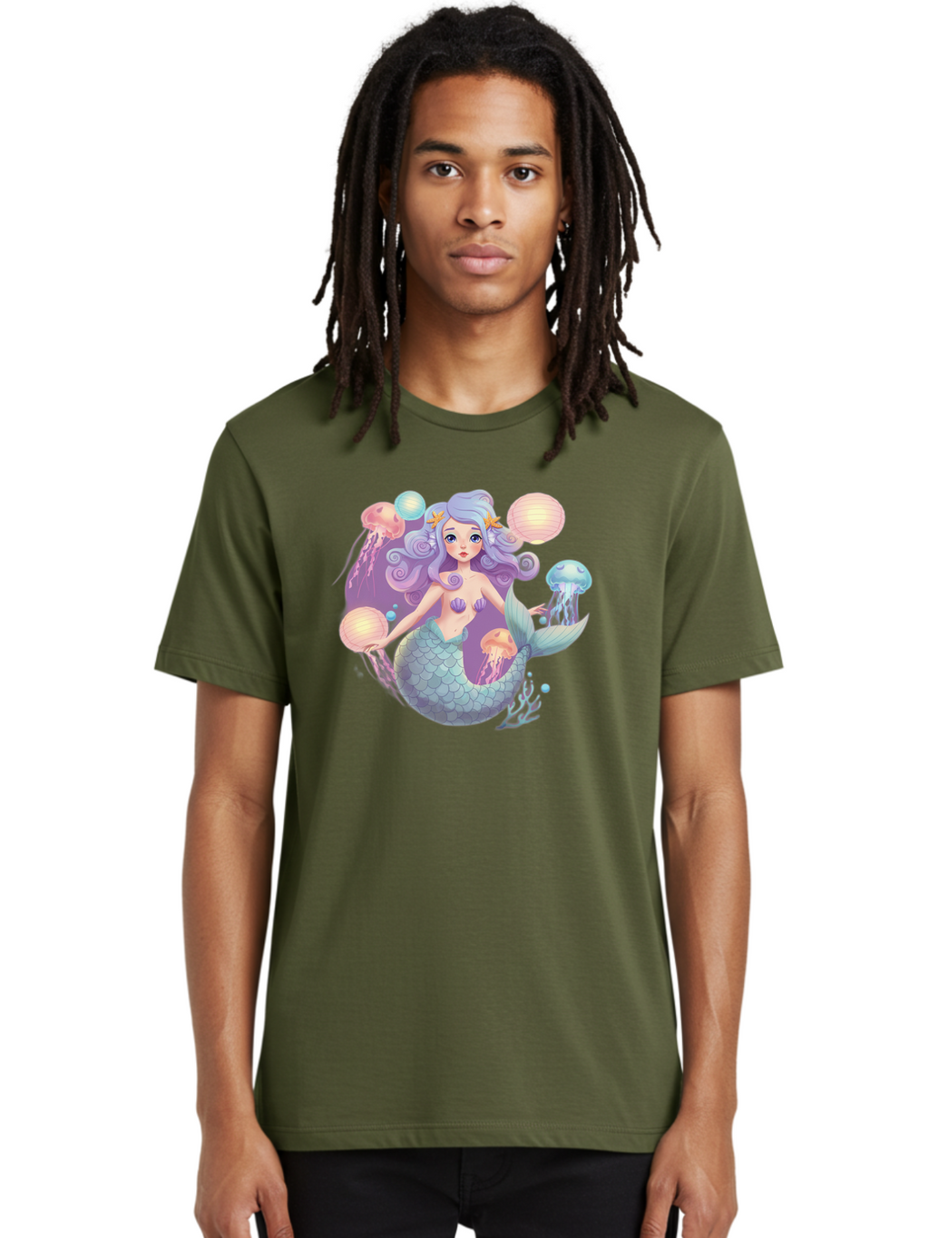 Mermaid-With-Jellyfish-1 Men'S Graphic Tee, 100% Cotton, Comfortable Casual Summer Wear, Machine Washable, Vintage Camera, Old Camera, Antique Camera, Black Camera, Classic Photography, Photography Equipment, Nostalgic Device, Film Camera, Baj110