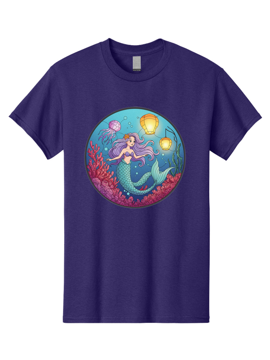 Mermaid-With-Lanterns-1 Men'S Graphic Tee, 100% Cotton, Comfortable Casual Summer Wear, Machine Washable, Vintage Camera, Old Camera, Antique Camera, Black Camera, Classic Photography, Photography Equipment, Nostalgic Device, Film Camera, Baj112