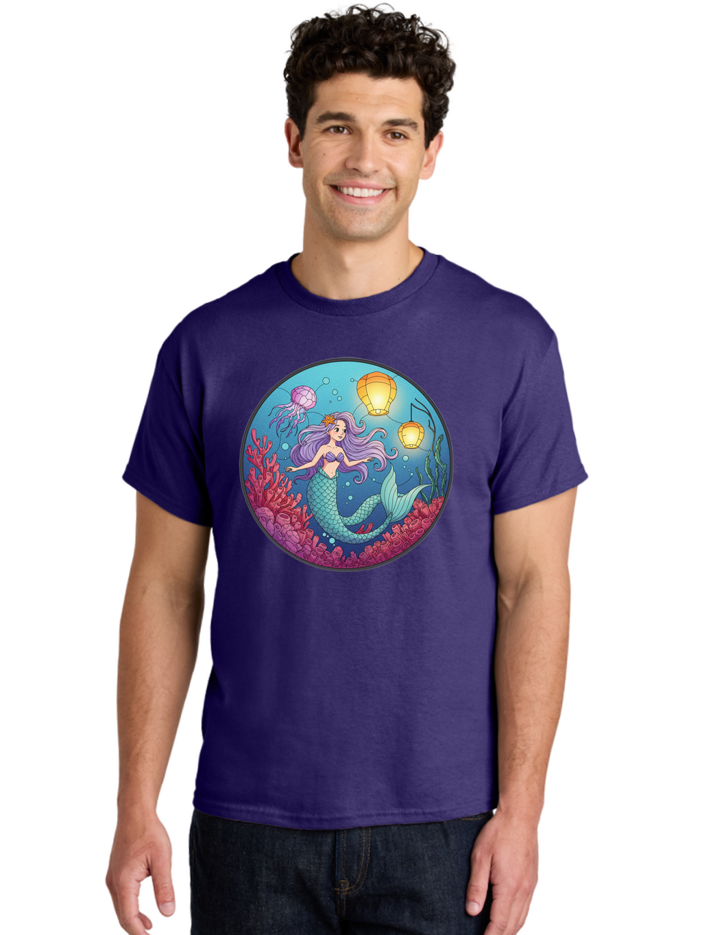 Mermaid-With-Lanterns-1 Men'S Graphic Tee, 100% Cotton, Comfortable Casual Summer Wear, Machine Washable, Vintage Camera, Old Camera, Antique Camera, Black Camera, Classic Photography, Photography Equipment, Nostalgic Device, Film Camera, Baj112