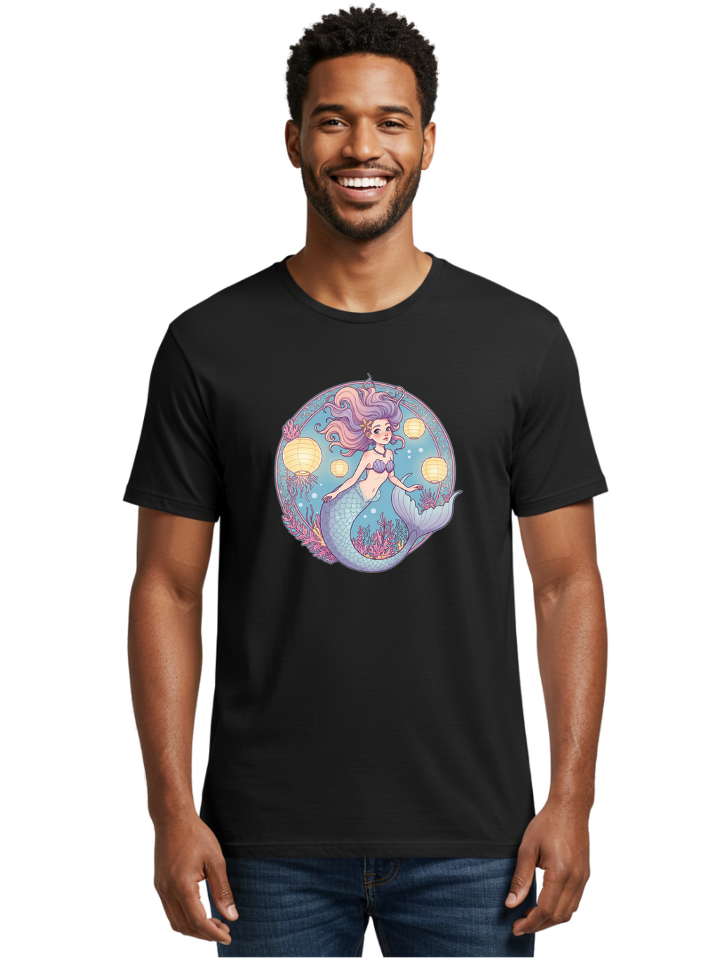 Mermaid-With-Lanterns Men'S Graphic Tee, 100% Cotton, Comfortable Casual Summer Wear, Machine Washable, Vintage Camera, Old Camera, Antique Camera, Black Camera, Classic Photography, Photography Equipment, Nostalgic Device, Film Camera, Baj113