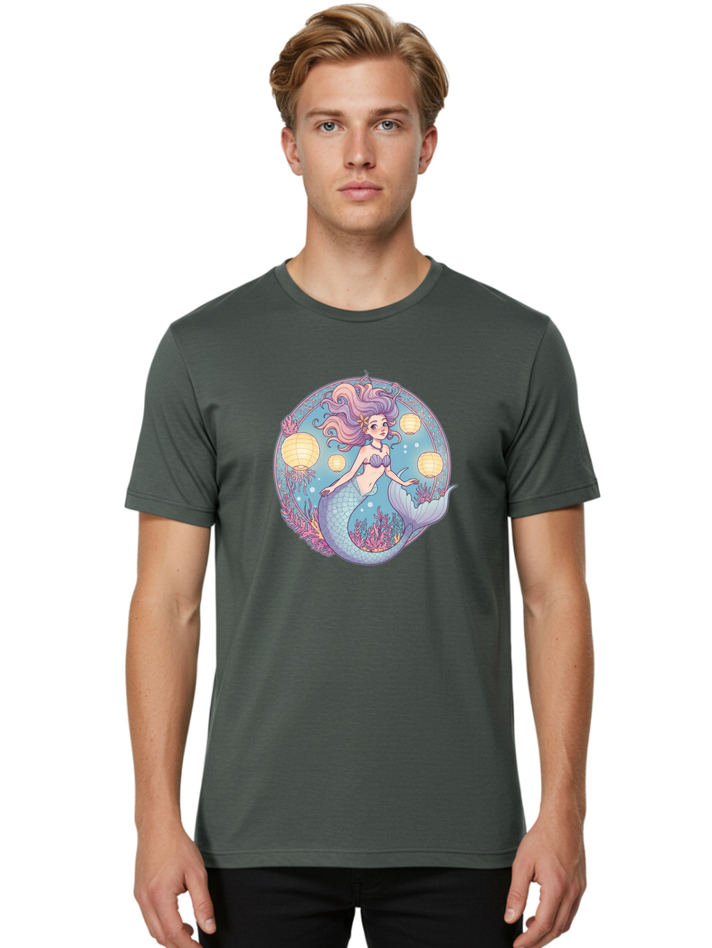 Mermaid-With-Lanterns Men'S Graphic Tee, 100% Cotton, Comfortable Casual Summer Wear, Machine Washable, Vintage Camera, Old Camera, Antique Camera, Black Camera, Classic Photography, Photography Equipment, Nostalgic Device, Film Camera, Baj113