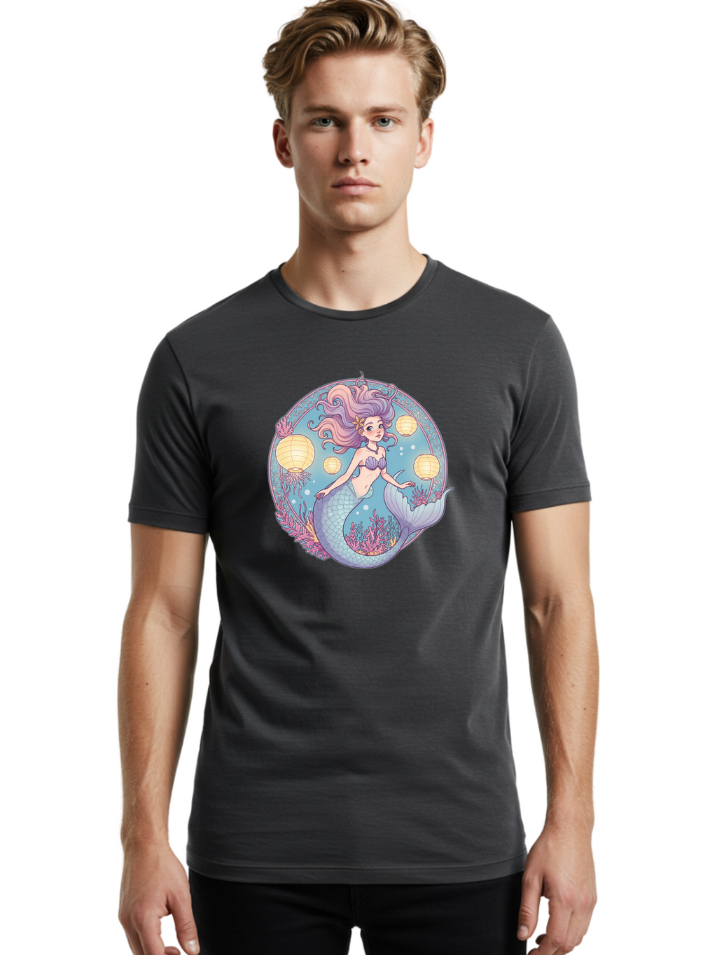 Mermaid-With-Lanterns Men'S Graphic Tee, 100% Cotton, Comfortable Casual Summer Wear, Machine Washable, Vintage Camera, Old Camera, Antique Camera, Black Camera, Classic Photography, Photography Equipment, Nostalgic Device, Film Camera, Baj113
