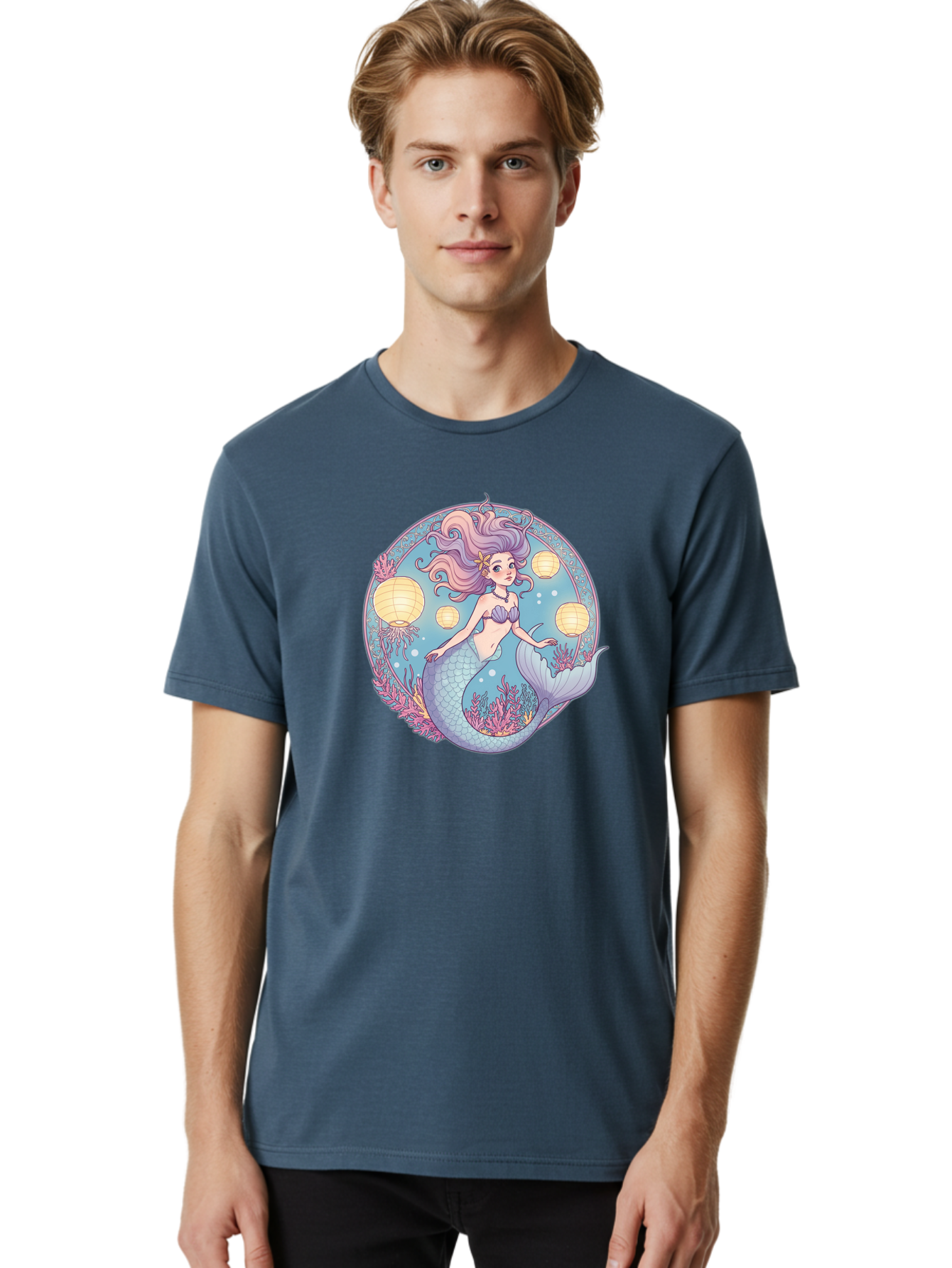 Mermaid-With-Lanterns Men'S Graphic Tee, 100% Cotton, Comfortable Casual Summer Wear, Machine Washable, Vintage Camera, Old Camera, Antique Camera, Black Camera, Classic Photography, Photography Equipment, Nostalgic Device, Film Camera, Baj113