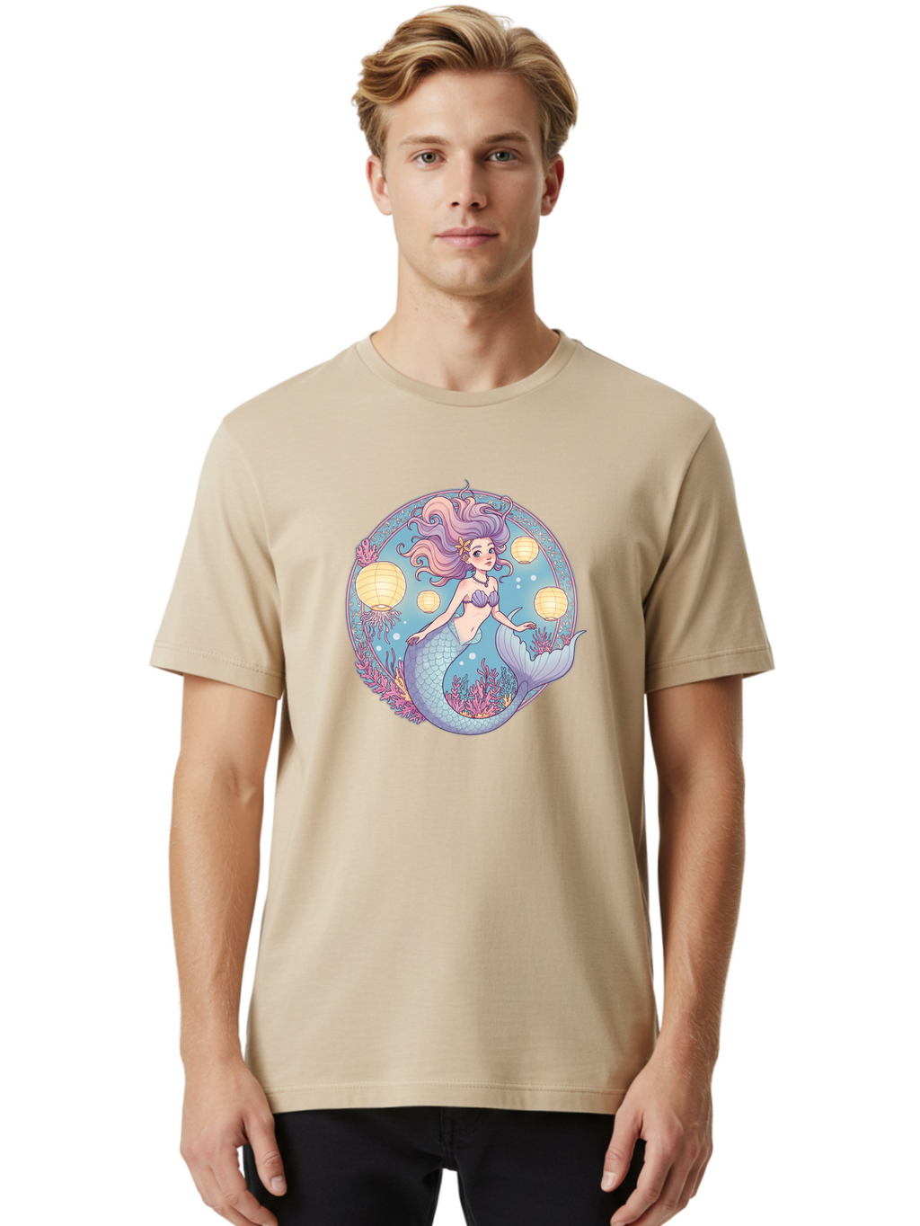 Mermaid-With-Lanterns Men'S Graphic Tee, 100% Cotton, Comfortable Casual Summer Wear, Machine Washable, Vintage Camera, Old Camera, Antique Camera, Black Camera, Classic Photography, Photography Equipment, Nostalgic Device, Film Camera, Baj113