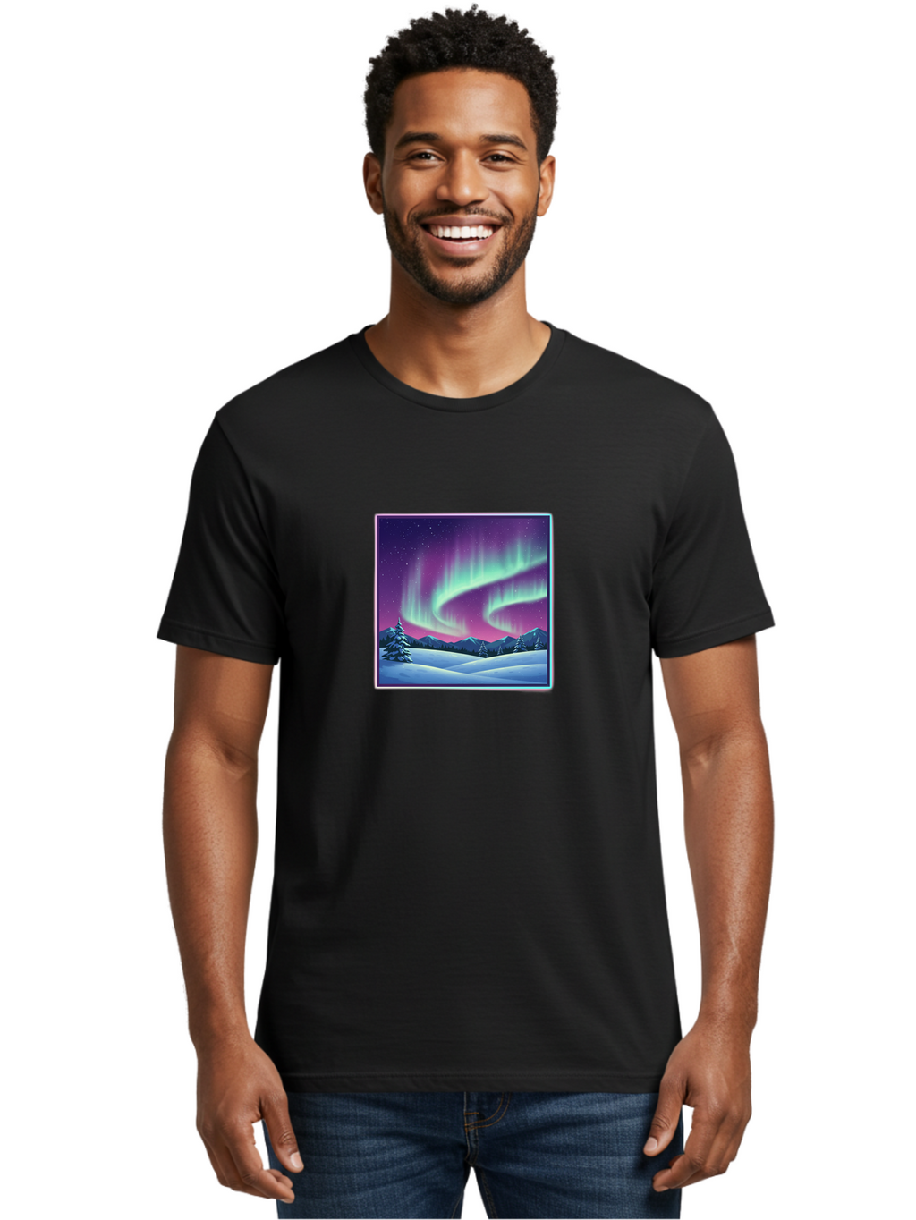 Northern-Lights-2 Men'S Graphic Tee, 100% Cotton, Comfortable Casual Summer Wear, Machine Washable, Vintage Camera, Old Camera, Antique Camera, Black Camera, Classic Photography, Photography Equipment, Nostalgic Device, Film Camera, Camera Art Baj127