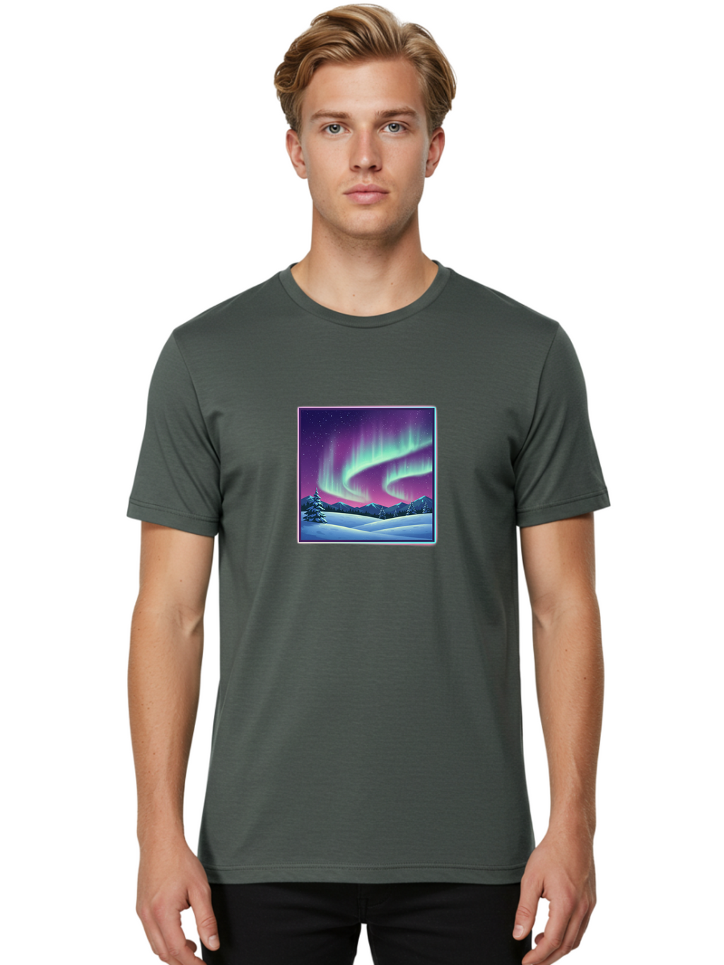 Northern-Lights-2 Men'S Graphic Tee, 100% Cotton, Comfortable Casual Summer Wear, Machine Washable, Vintage Camera, Old Camera, Antique Camera, Black Camera, Classic Photography, Photography Equipment, Nostalgic Device, Film Camera, Camera Art Baj127