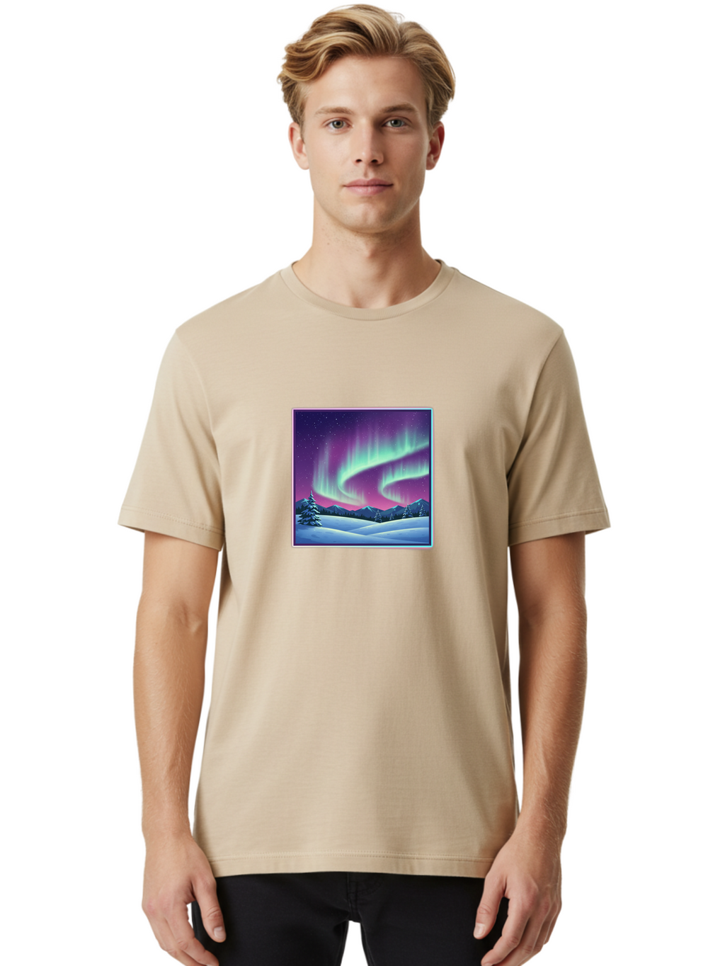 Northern-Lights-2 Men'S Graphic Tee, 100% Cotton, Comfortable Casual Summer Wear, Machine Washable, Vintage Camera, Old Camera, Antique Camera, Black Camera, Classic Photography, Photography Equipment, Nostalgic Device, Film Camera, Camera Art Baj127