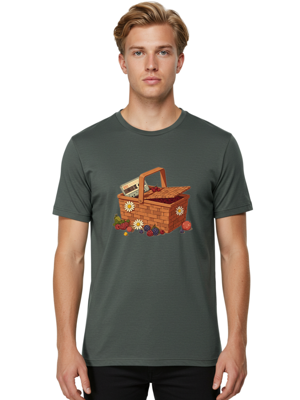 Ohl-Cassette-Picnic-Basket Men'S Graphic Tee, 100% Cotton, Comfortable Casual Summer Wear, Machine Washable, Vintage Camera, Old Camera, Antique Camera, Black Camera, Classic Photography, Photography Equipment, Nostalgic Device, Film Camera, Baj130
