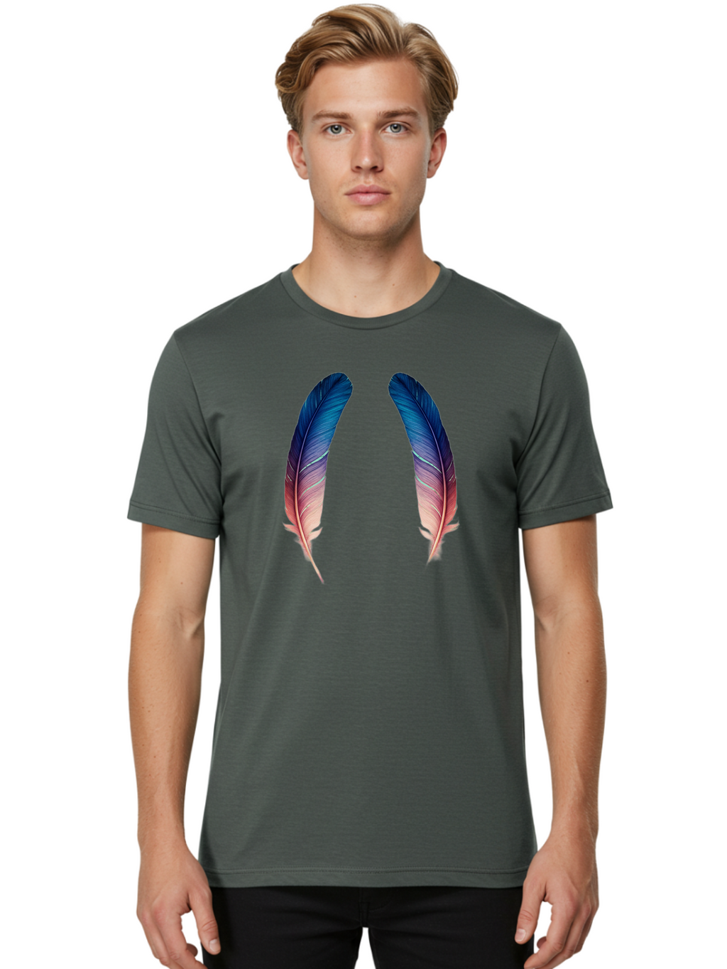 Ombre-Feathers Men'S Graphic Tee, 100% Cotton, Comfortable Casual Summer Wear, Machine Washable, Vintage Camera, Old Camera, Antique Camera, Black Camera, Classic Photography, Photography Equipment, Nostalgic Device, Film Camera, Camera Art Baj131