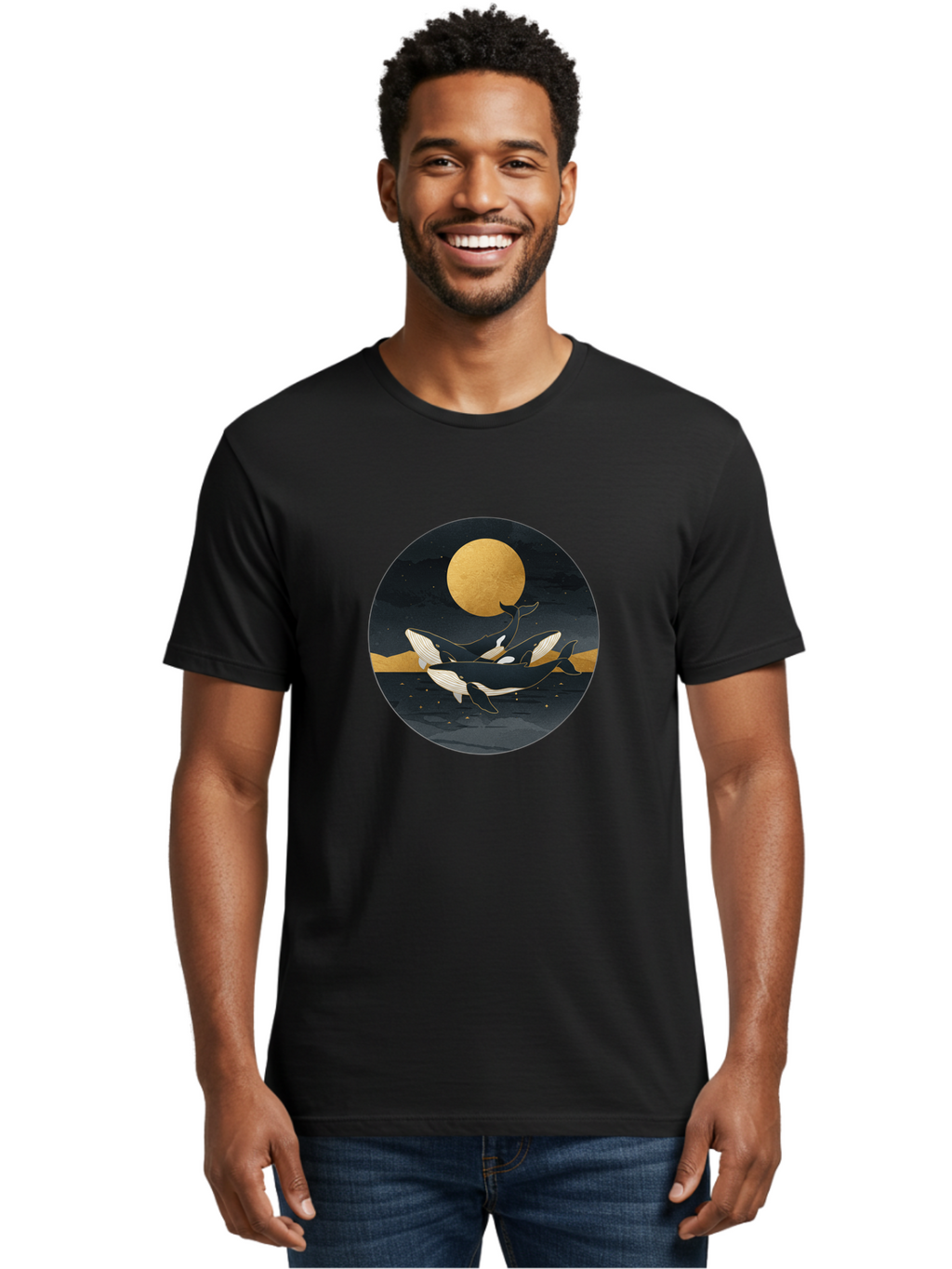 Orca-Whales-Under-Moon Men'S Graphic Tee, 100% Cotton, Comfortable Casual Summer Wear, Machine Washable, Vintage Camera, Old Camera, Antique Camera, Black Camera, Classic Photography, Photography Equipment, Nostalgic Device, Film Camera, Baj135