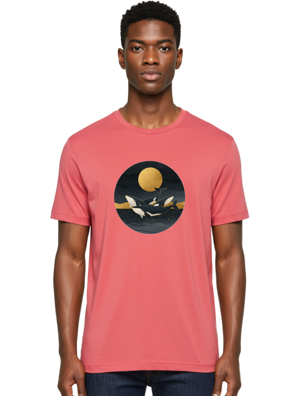 Orca-Whales-Under-Moon Men'S Graphic Tee, 100% Cotton, Comfortable Casual Summer Wear, Machine Washable, Vintage Camera, Old Camera, Antique Camera, Black Camera, Classic Photography, Photography Equipment, Nostalgic Device, Film Camera, Baj135