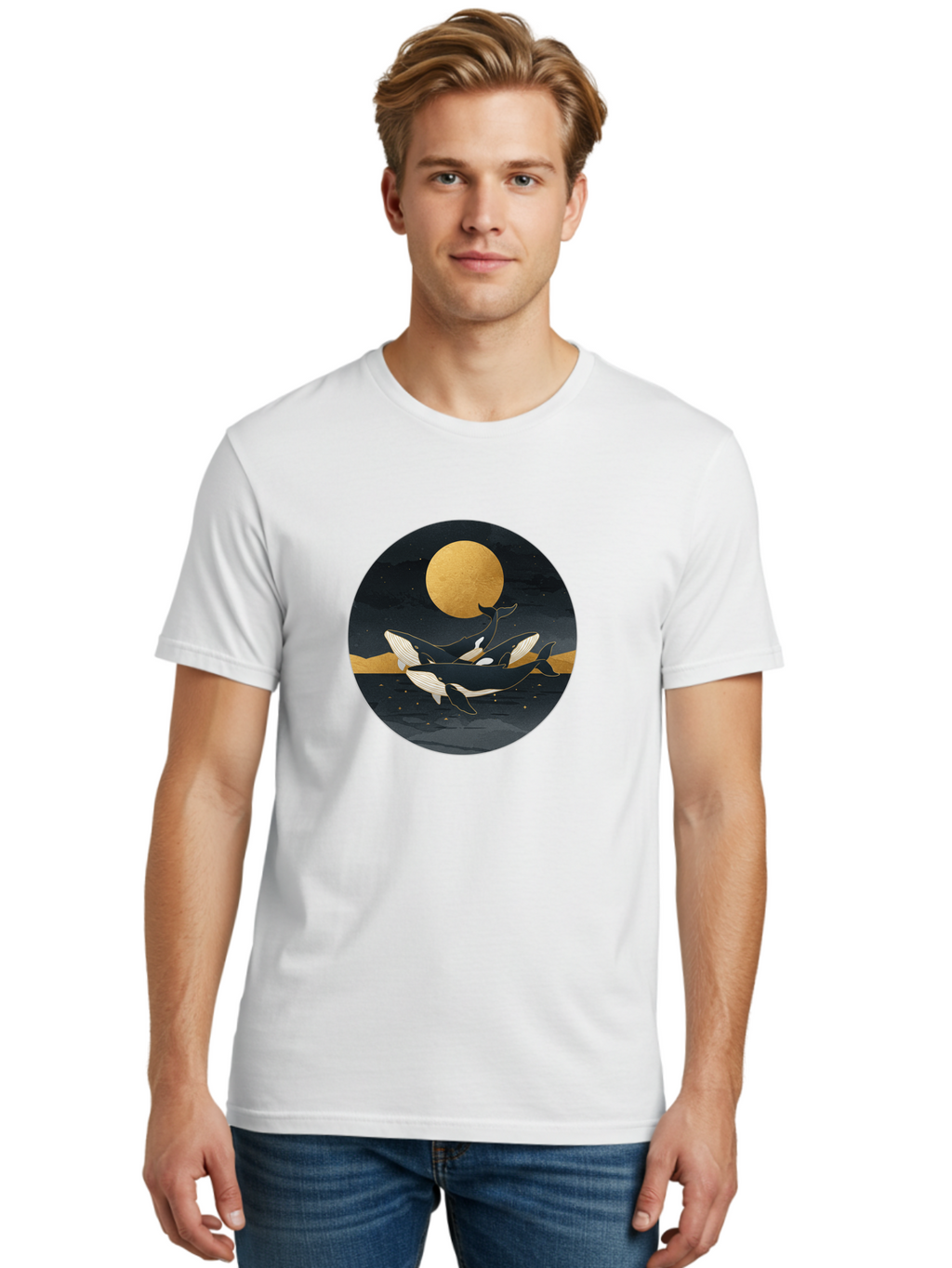 Orca-Whales-Under-Moon Men'S Graphic Tee, 100% Cotton, Comfortable Casual Summer Wear, Machine Washable, Vintage Camera, Old Camera, Antique Camera, Black Camera, Classic Photography, Photography Equipment, Nostalgic Device, Film Camera, Baj135