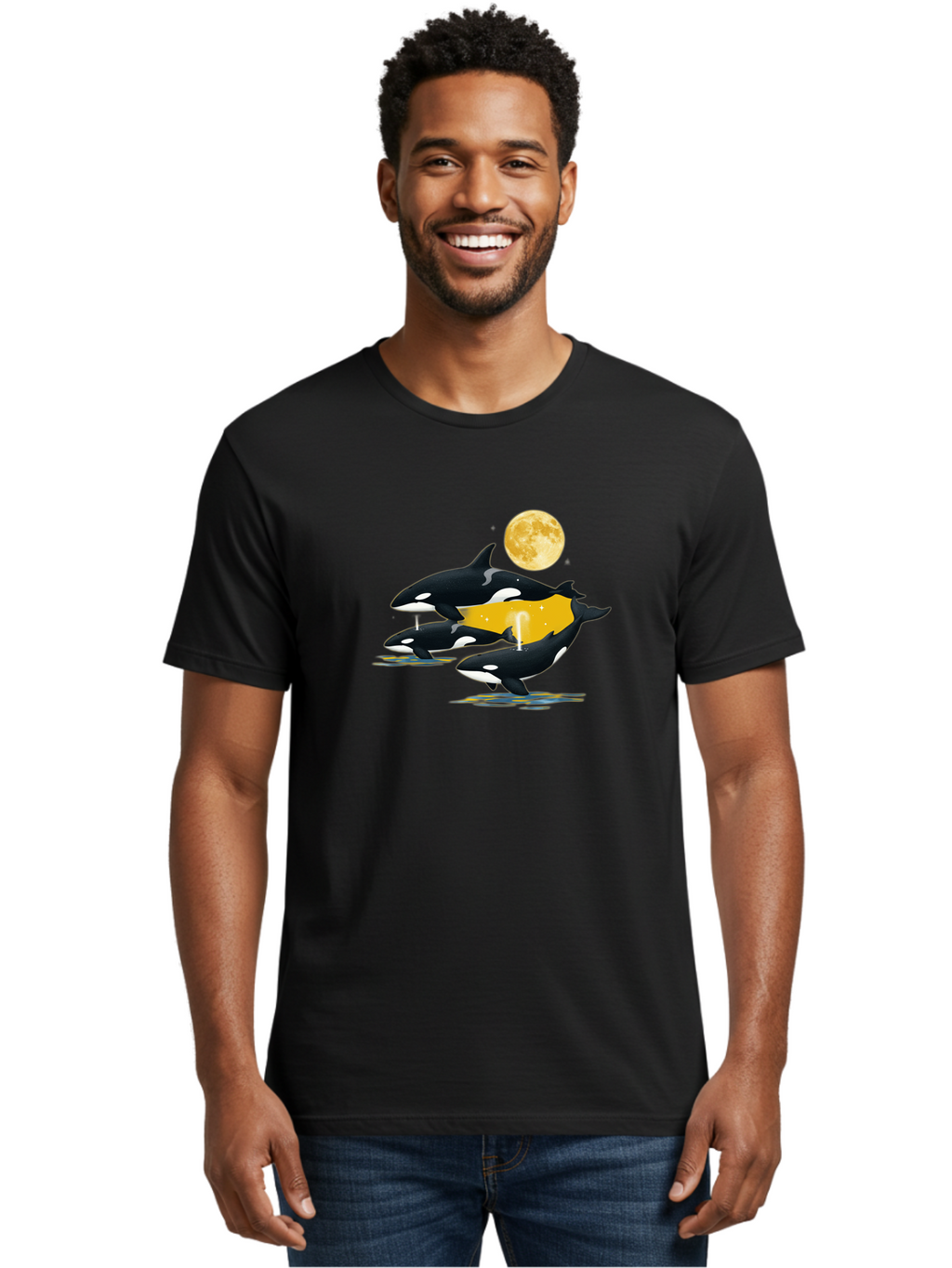 Orcas-Under-Moon Men'S Graphic Tee, 100% Cotton, Comfortable Casual Summer Wear, Machine Washable, Vintage Camera, Old Camera, Antique Camera, Black Camera, Classic Photography, Photography Equipment, Nostalgic Device, Film Camera, Camera Art Baj138