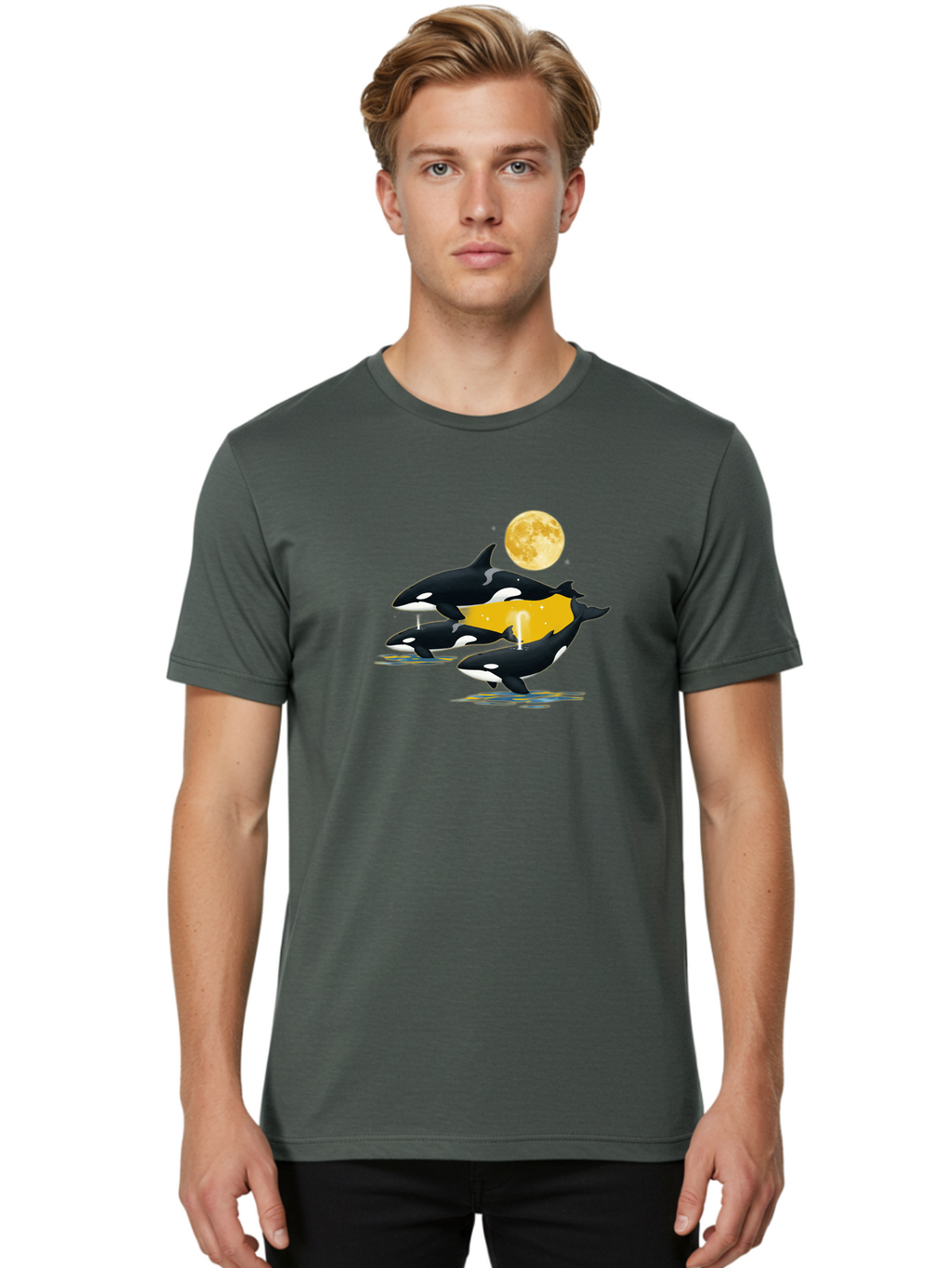 Orcas-Under-Moon Men'S Graphic Tee, 100% Cotton, Comfortable Casual Summer Wear, Machine Washable, Vintage Camera, Old Camera, Antique Camera, Black Camera, Classic Photography, Photography Equipment, Nostalgic Device, Film Camera, Camera Art Baj138