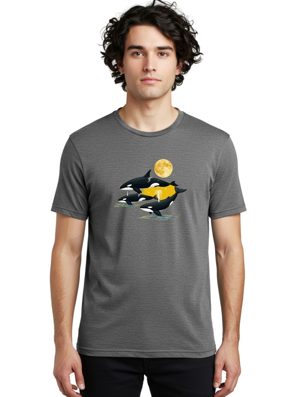 Orcas-Under-Moon Men'S Graphic Tee, 100% Cotton, Comfortable Casual Summer Wear, Machine Washable, Vintage Camera, Old Camera, Antique Camera, Black Camera, Classic Photography, Photography Equipment, Nostalgic Device, Film Camera, Camera Art Baj138