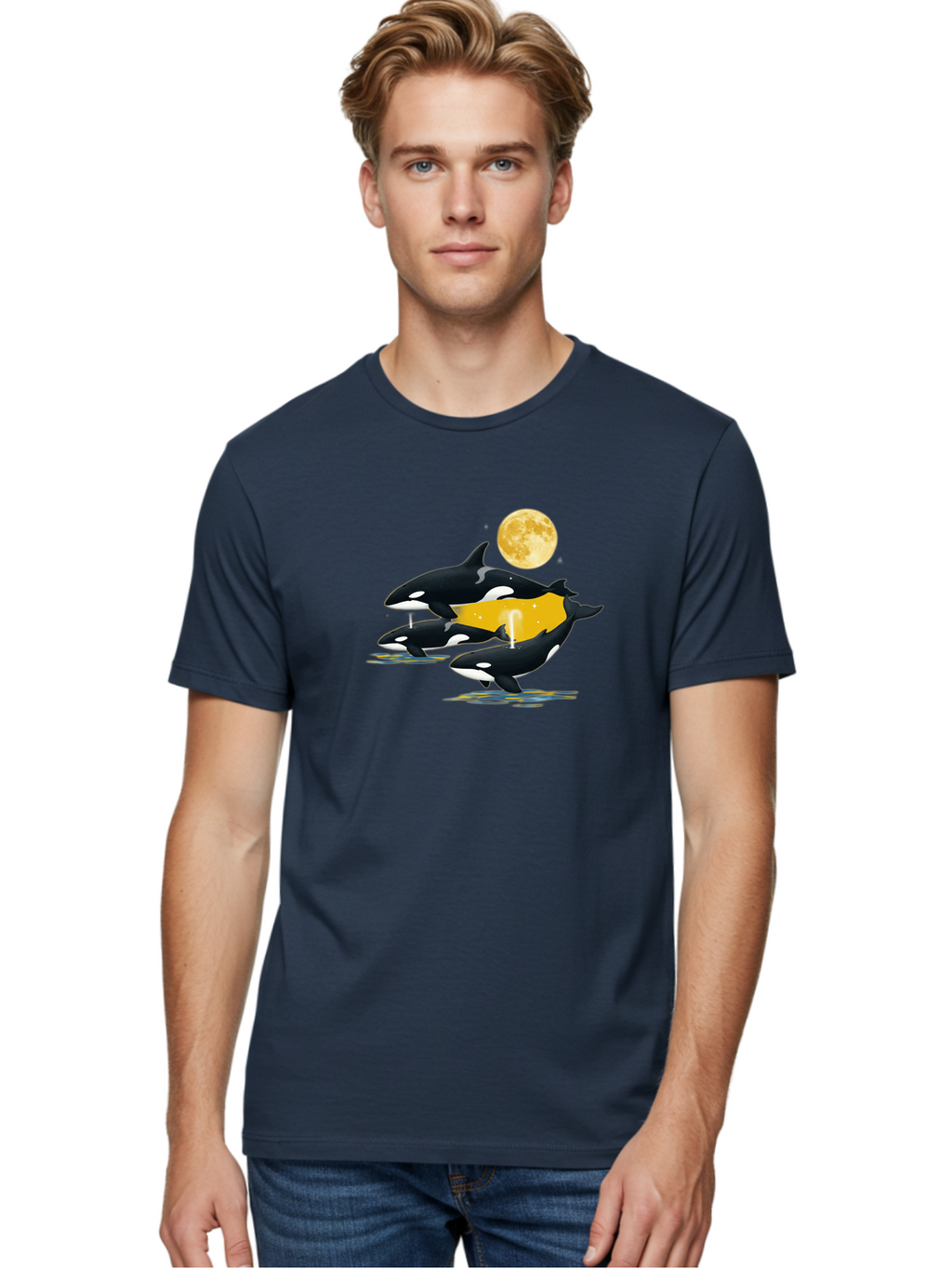 Orcas-Under-Moon Men'S Graphic Tee, 100% Cotton, Comfortable Casual Summer Wear, Machine Washable, Vintage Camera, Old Camera, Antique Camera, Black Camera, Classic Photography, Photography Equipment, Nostalgic Device, Film Camera, Camera Art Baj138