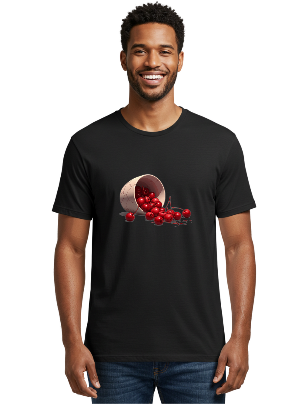 Overturned-Cup-Of-Cherries Men'S Graphic Tee, 100% Cotton, Comfortable Casual Summer Wear, Machine Washable, Vintage Camera, Old Camera, Antique Camera, Black Camera, Classic Photography, Photography Equipment, Nostalgic Device, Film Camera, Baj139