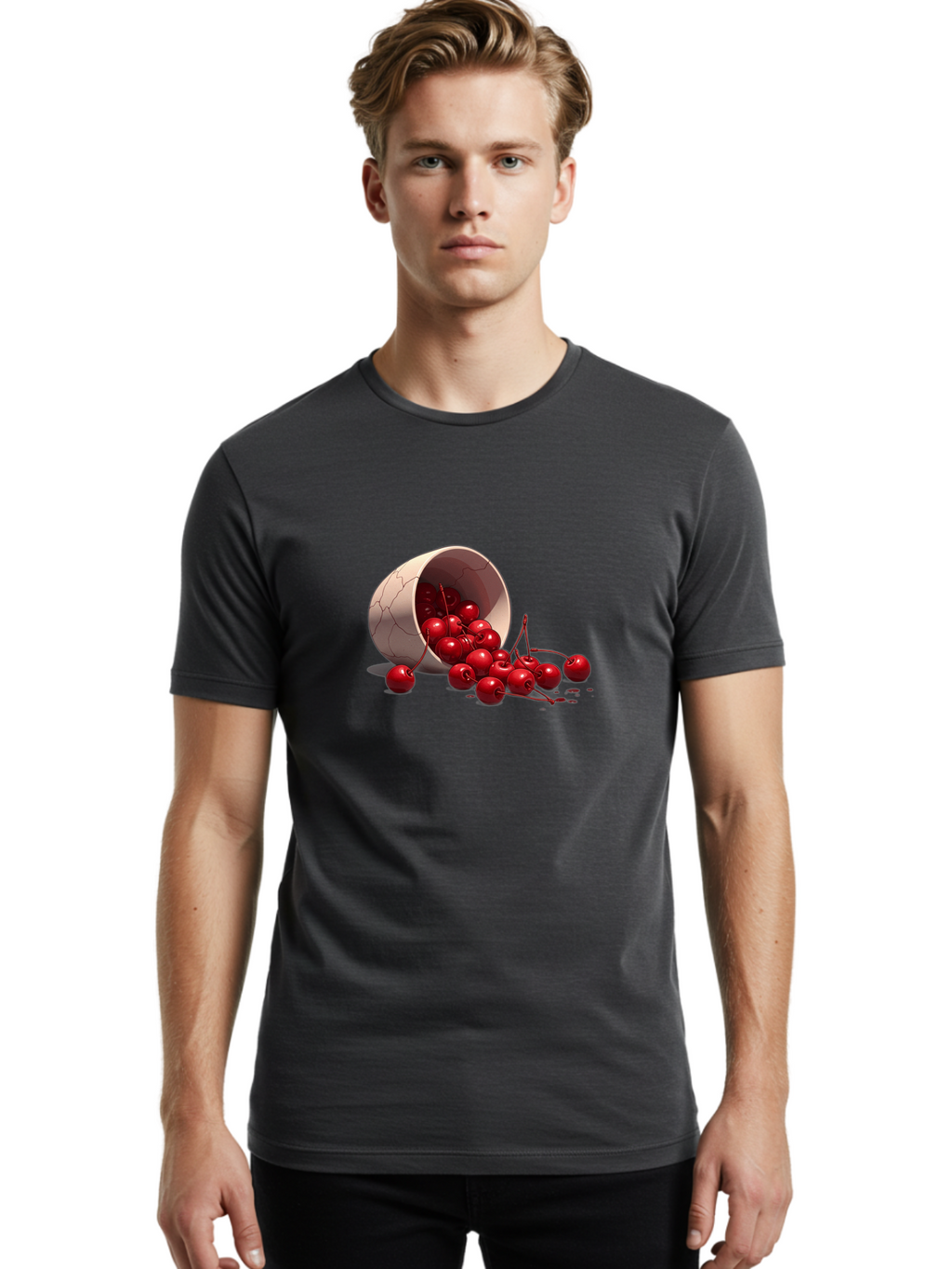 Overturned-Cup-Of-Cherries Men'S Graphic Tee, 100% Cotton, Comfortable Casual Summer Wear, Machine Washable, Vintage Camera, Old Camera, Antique Camera, Black Camera, Classic Photography, Photography Equipment, Nostalgic Device, Film Camera, Baj139