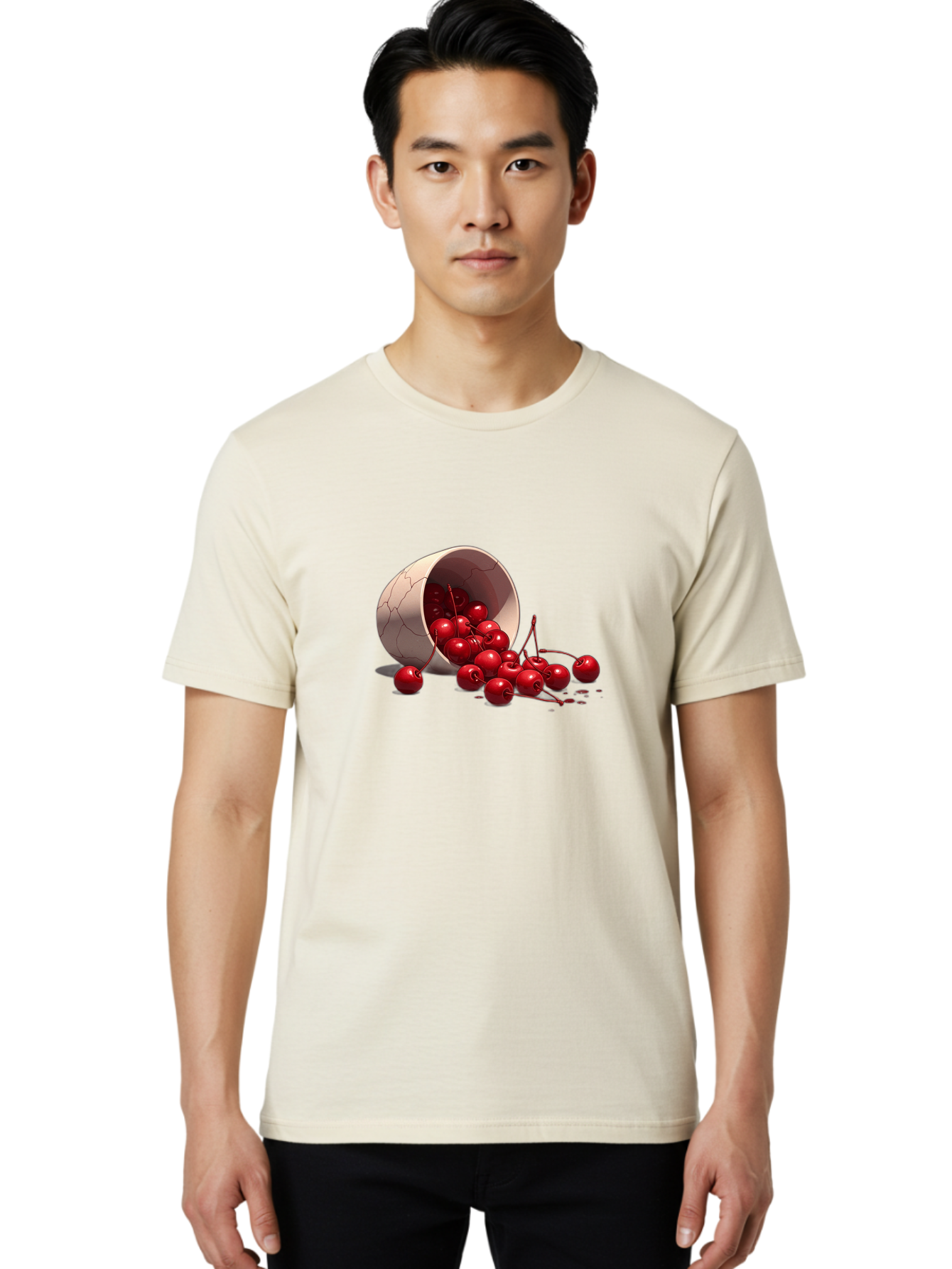 Overturned-Cup-Of-Cherries Men'S Graphic Tee, 100% Cotton, Comfortable Casual Summer Wear, Machine Washable, Vintage Camera, Old Camera, Antique Camera, Black Camera, Classic Photography, Photography Equipment, Nostalgic Device, Film Camera, Baj139